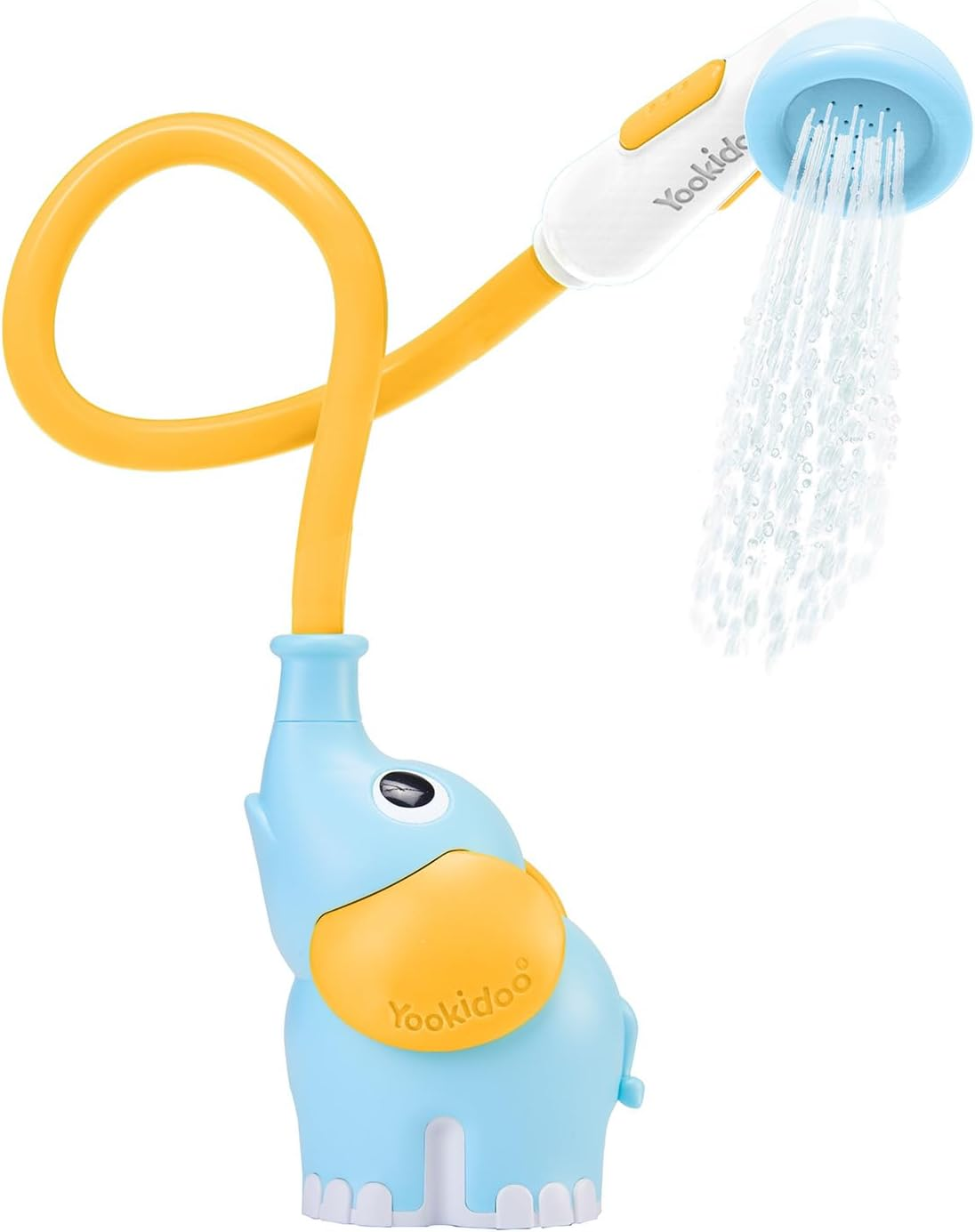 Yookidoo Baby Bath Shower Head - Elephant Water Pump with Trunk Spout Rinser - Control Water Flow from 2 Elephant Trunk Knobs for Maximum Fun in Tub or Sink for Newborn Babies(Yellow)