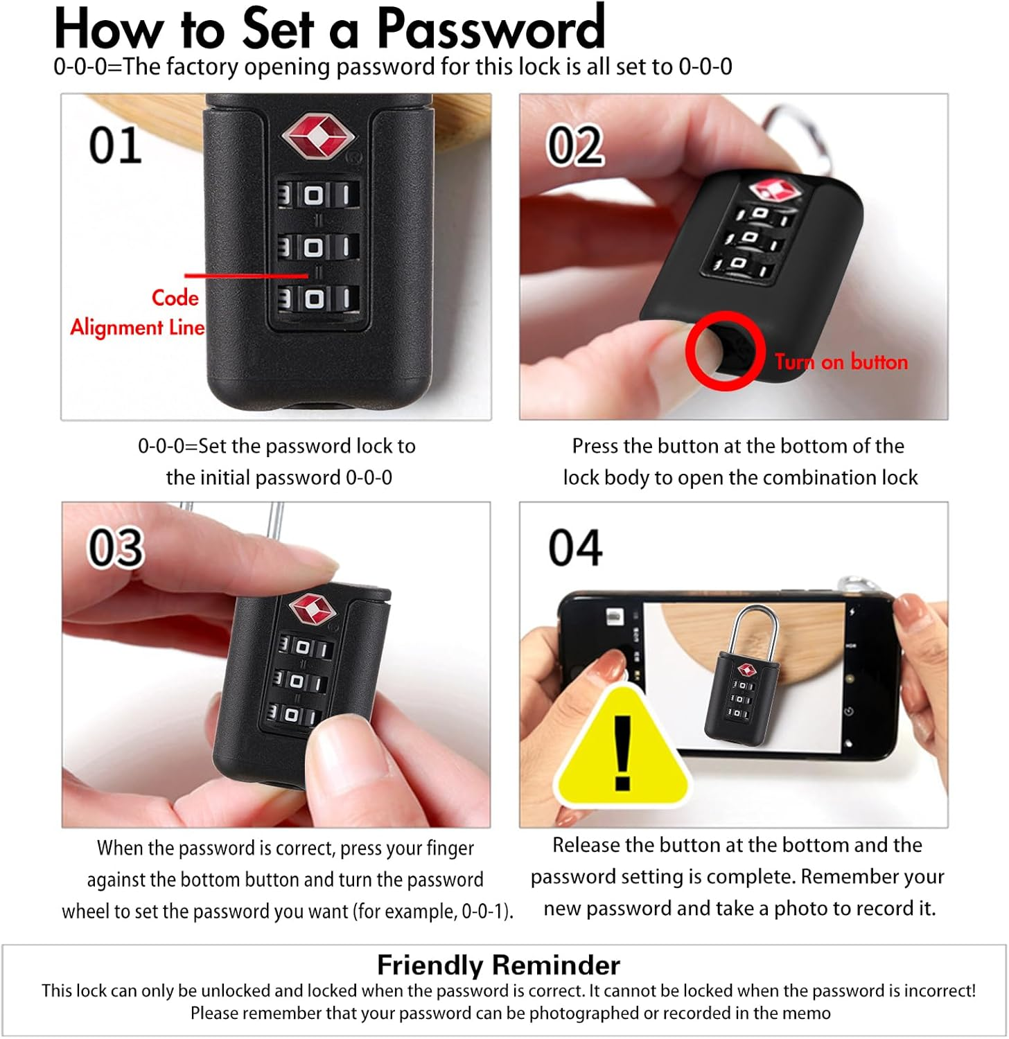 TSA Approved Luggage Locks, 4 Pack 3-Digit Suitcase Lock T Tersely with Alloy Body Lock for Travel Bag, Travel Combination Lock for Luggage,Bag,Case,Backpack,Gym Lockers(Black) image number 2