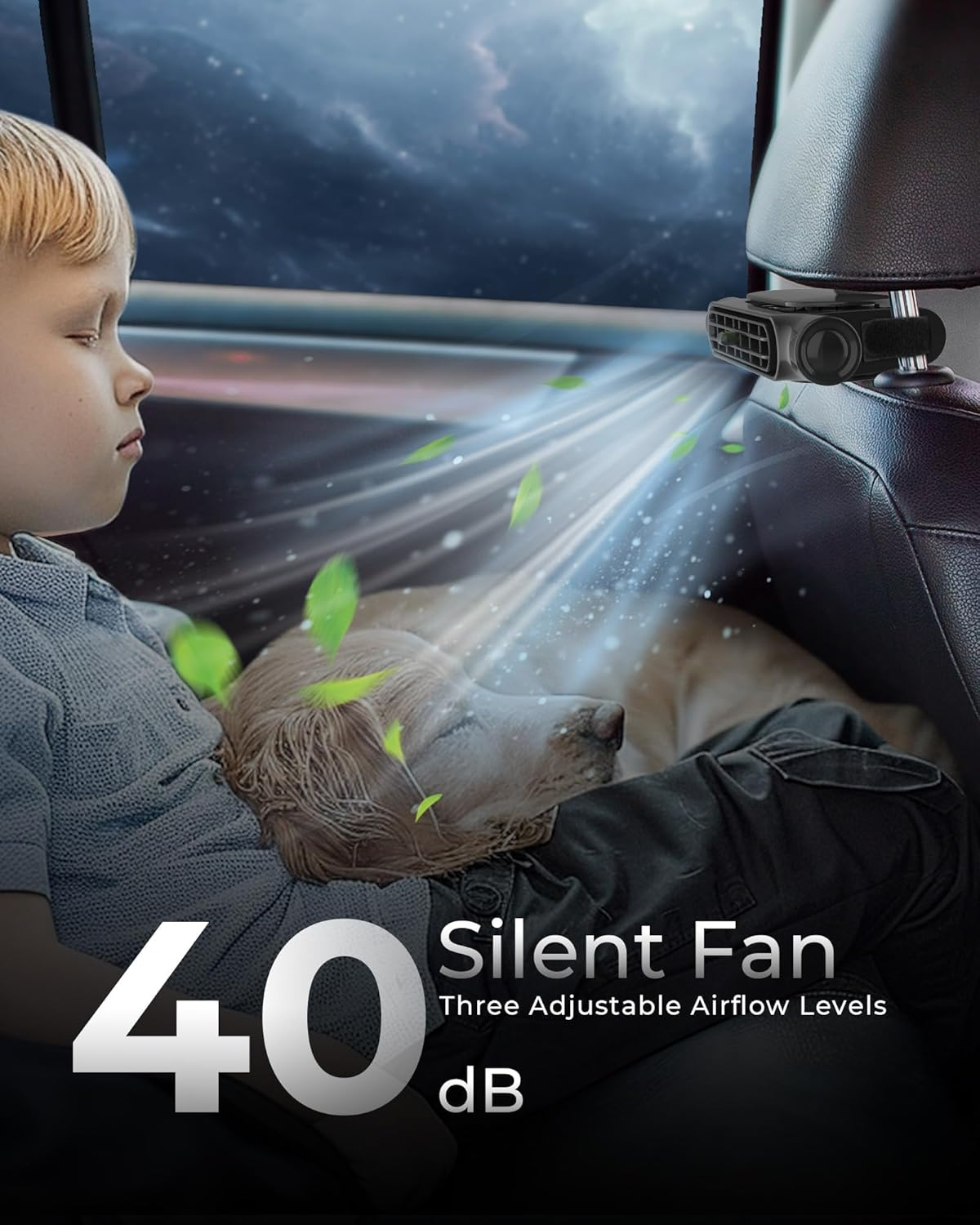 USB Car Cooling Fan for Backseat, 3 Speeds Front/Rear Seat Headrest Fan, 5V Powerful Electric Air Circulation Fan for RV Truck (Black) image number 6