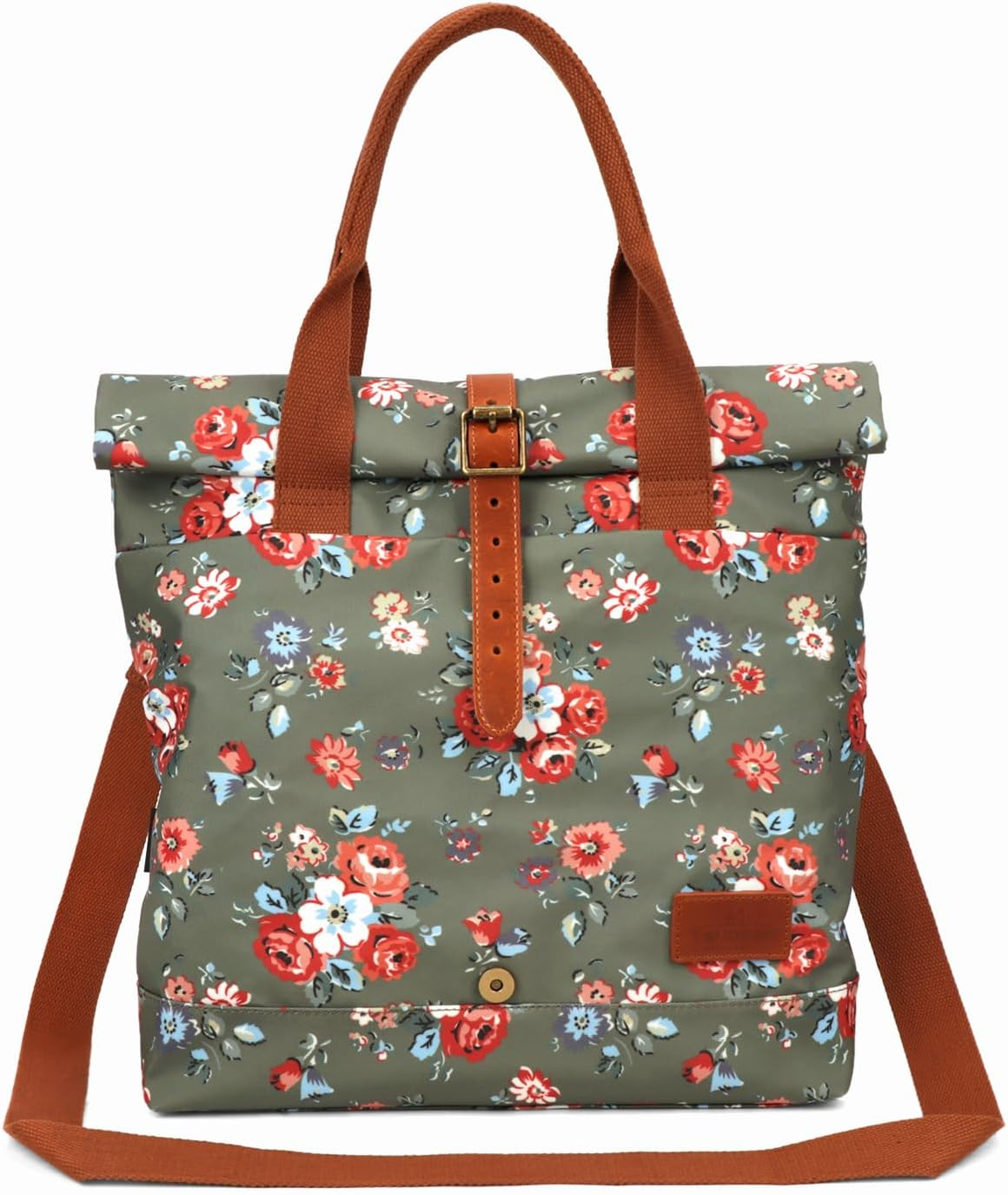 TOURBON Canvas and Leather Roll-Top Clip-On Bicycle Panniers Women'S Shoulder Tote Bag image number 2