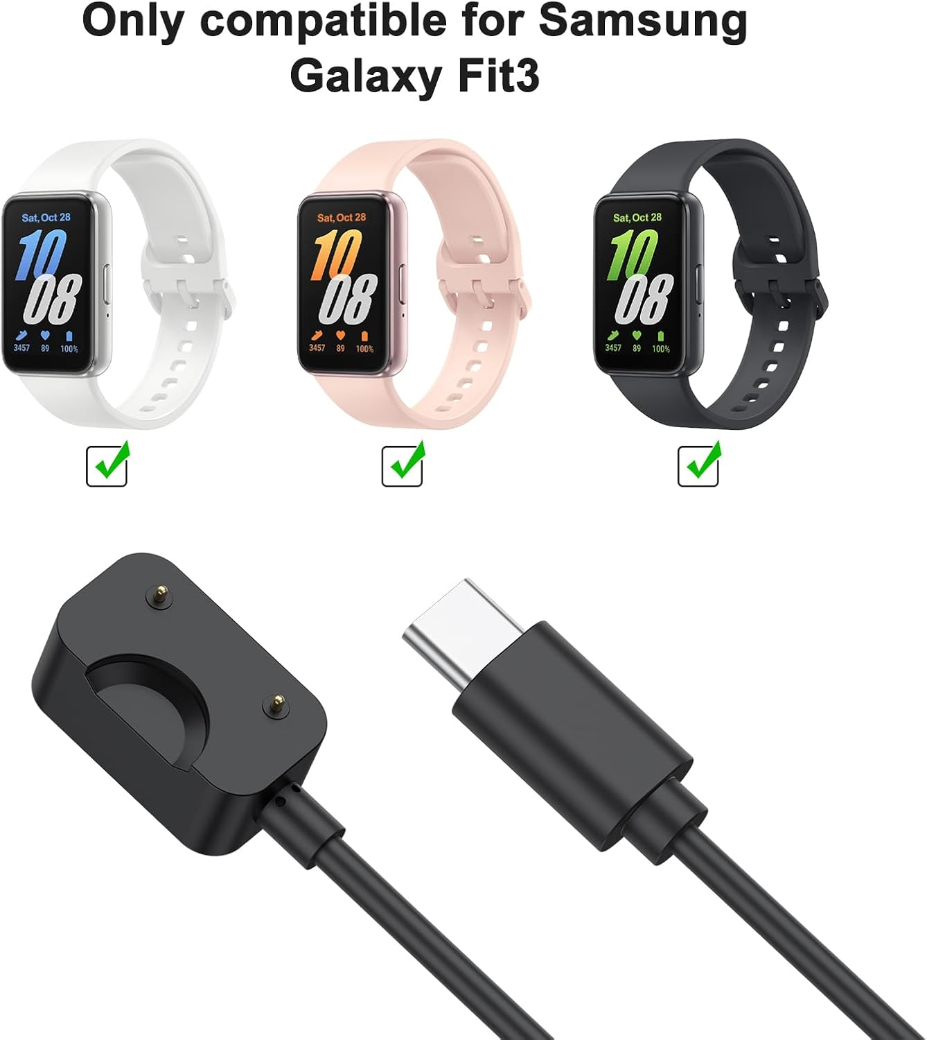 Leonids Charger for Samsung Galay Fit 3 Charger, 1M/3.3Ft USB C Charging Dock for Samsung Galaxy Fit 3 SM-R390 (Black, USB-C) image number 1