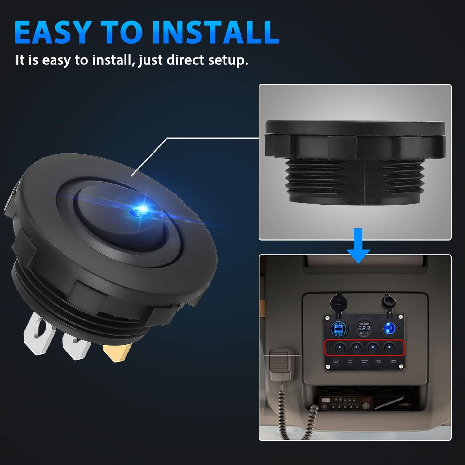 4Pcs Car 3 Pin Control Switch Replacement LED Lighting round Switch - Retrofit Control Switch Accessories for Rvs, Campers, and Boats (4Pcs) image number 6