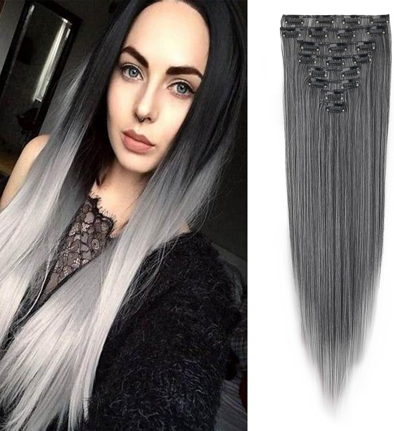 Gairyan 26Inch Straight Clip in Hair Extensions Long Full Head Hair Extension 8PCS Synthetic Hairpiece Natural Soft for Women (Medium Brown)