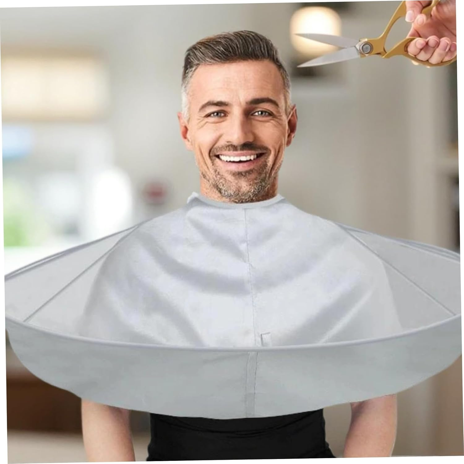 Barber Cape, Umbrella Shaped Hair Cutting Cape with Loop, Waterproof Polyester Haircut Capes, Hairdressing Apron for Home Salon Use (Gray)