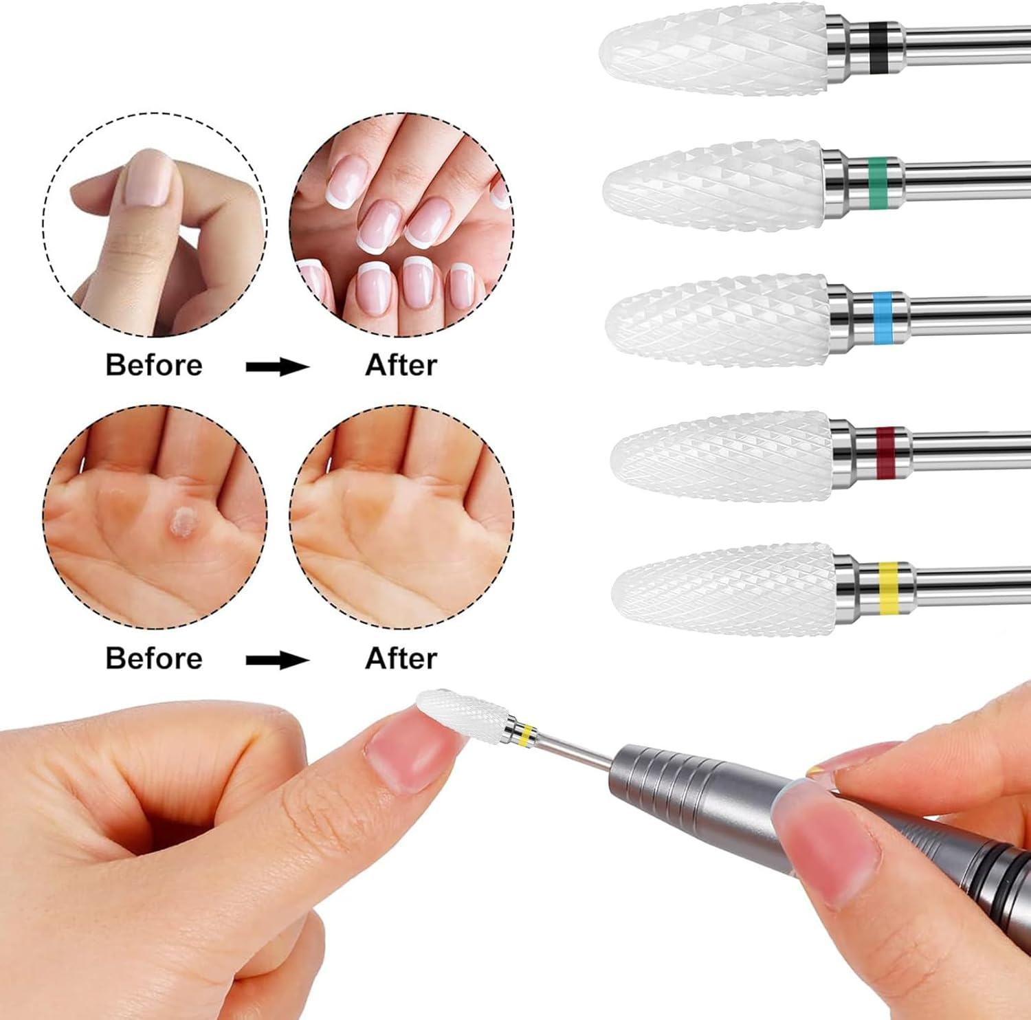 Jrusmr Ceramic Nail Drill Bits Set-3/32 in Shank Professional Corn-Shaped Ceramic Bits for Acrylic Nail Filing, Manicure, Pedicure, and Cuticle Polishing-For Left and Right-Handed Users (5 Pcs) image number 3