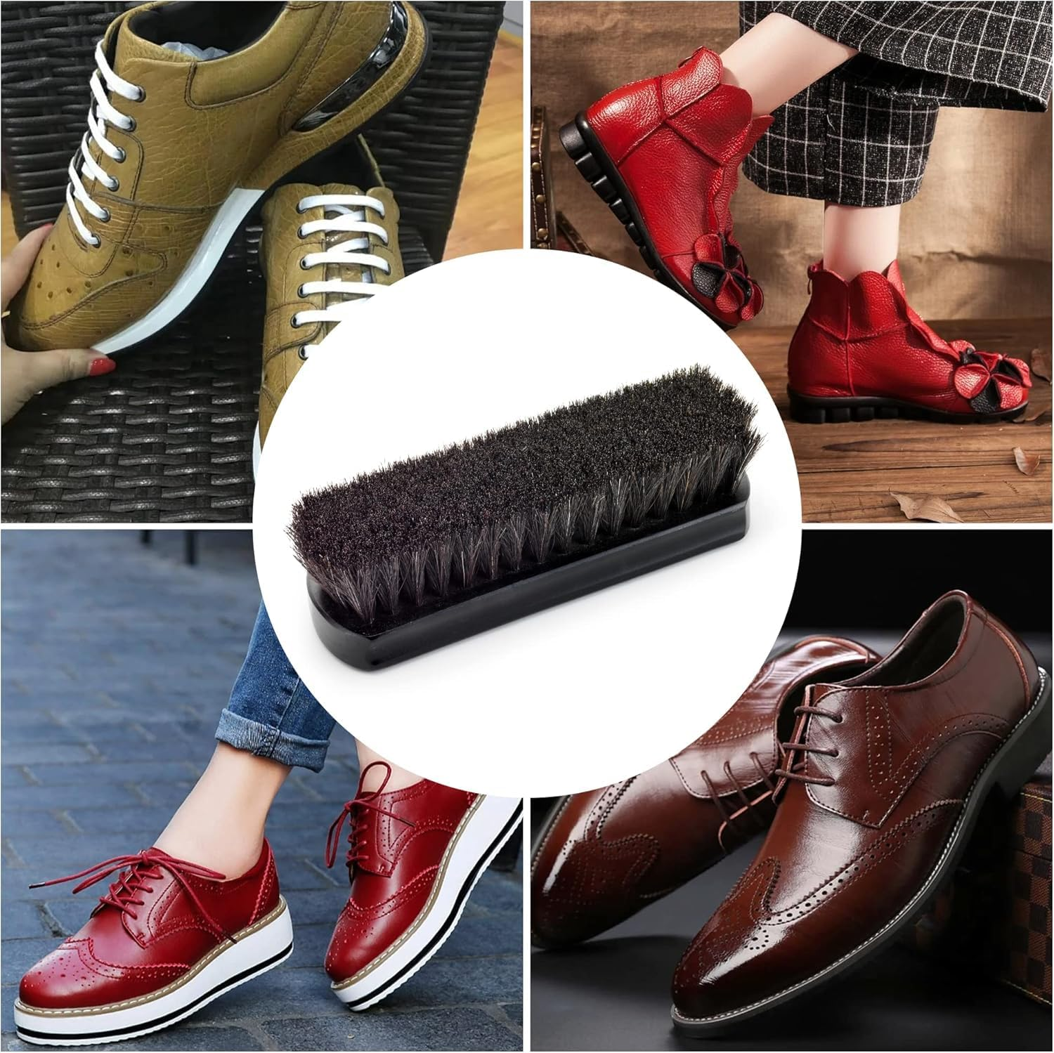 Premium Black Horse Hair Brush - Horse Hair Shoe Brushes for Polishing, Cleaning & Buffing Leather Shoes - Boot Brush with Soft Bristles, Comfy Grip - Shoe Polish Brush Made of Beech Wood