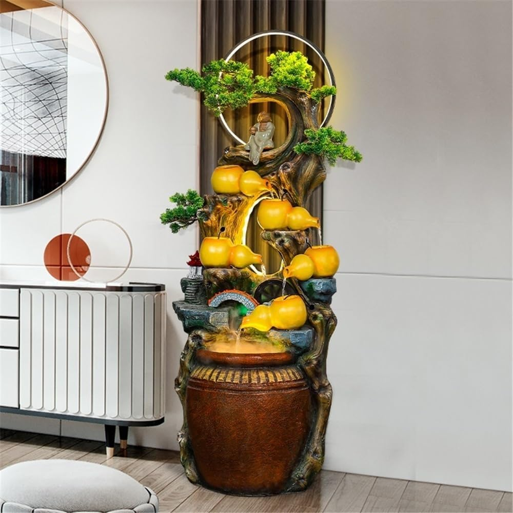 Outdoor Fountain Flowing Water Generates Wealth Fountain Living Room Front Desk Foyer Circular Scenery Office Floor Standing Gourd Ornaments image number 3