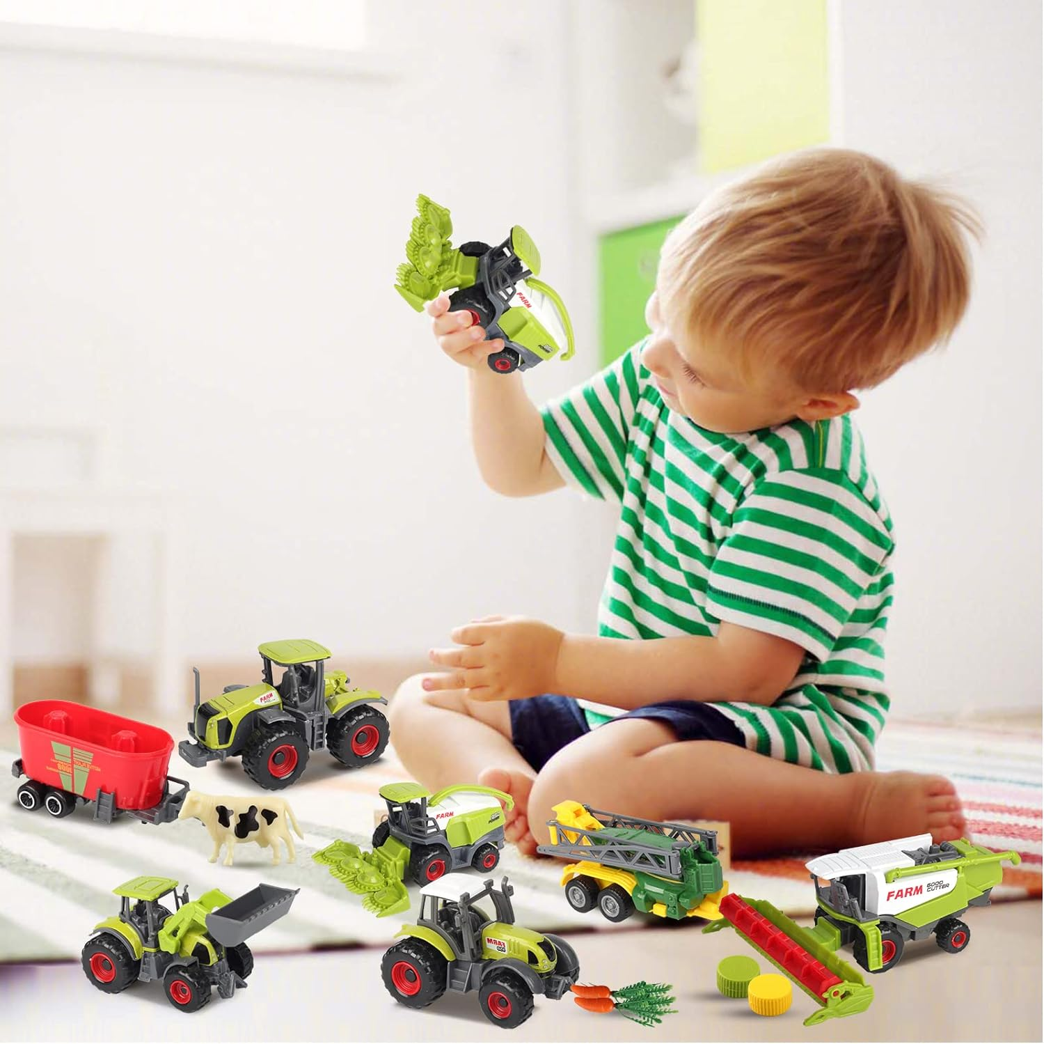 Oriate Kid'S Farm Tractor Vehicle Playset, Diecast Car Set Educational Mini Farm Animals with Flatbed Trailer, 1:64 Scale, 3+ Years, Classic Style - Firefighting image number 6