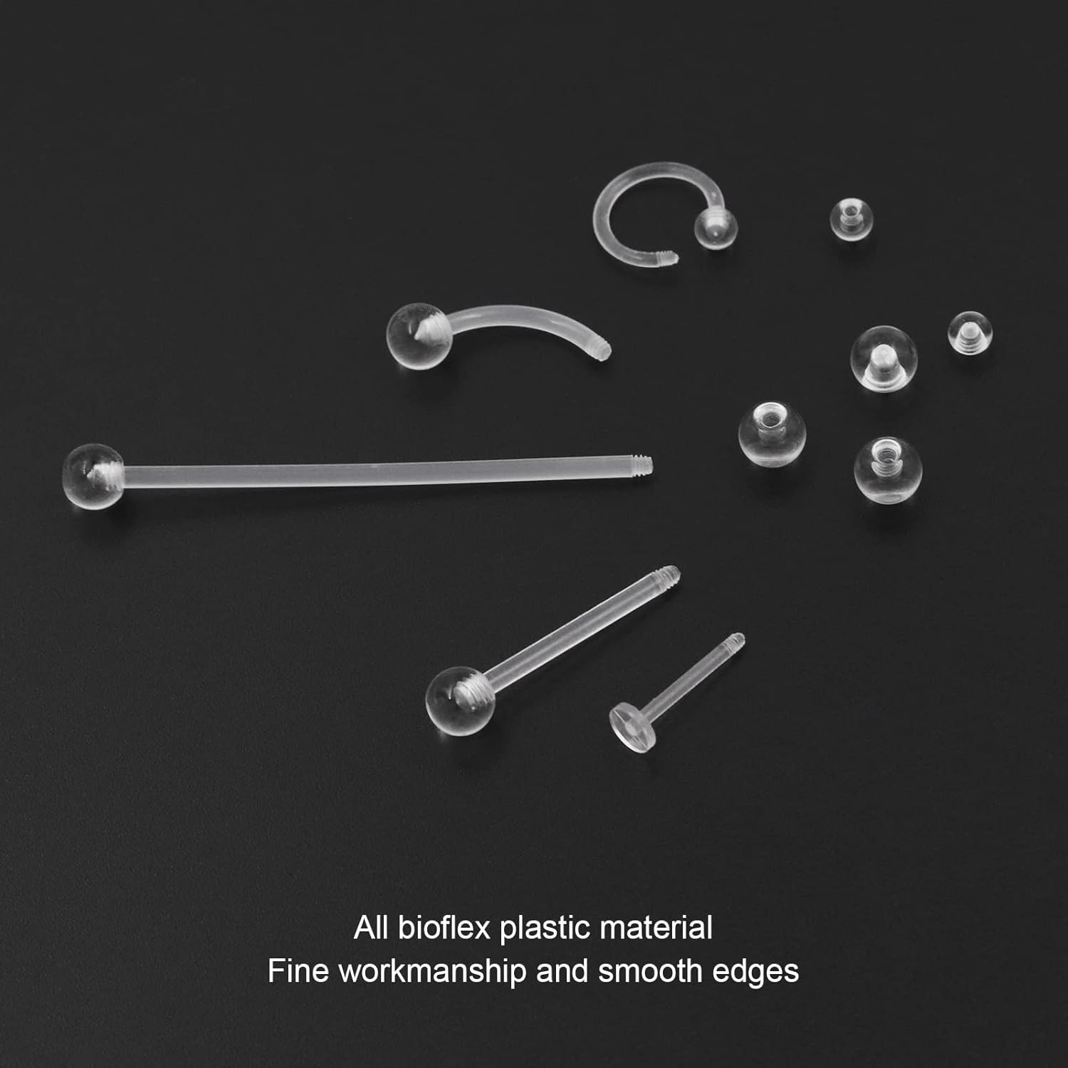 48Pcs Clear Piercing Retainers Jewellery Plastic Nose Tongue Nipple Belly Bars Eyebrow Lip Labret Stud Septum Hoops Cartilage Industrial Tragus Earring Retainer for Surgery Mri image number 1