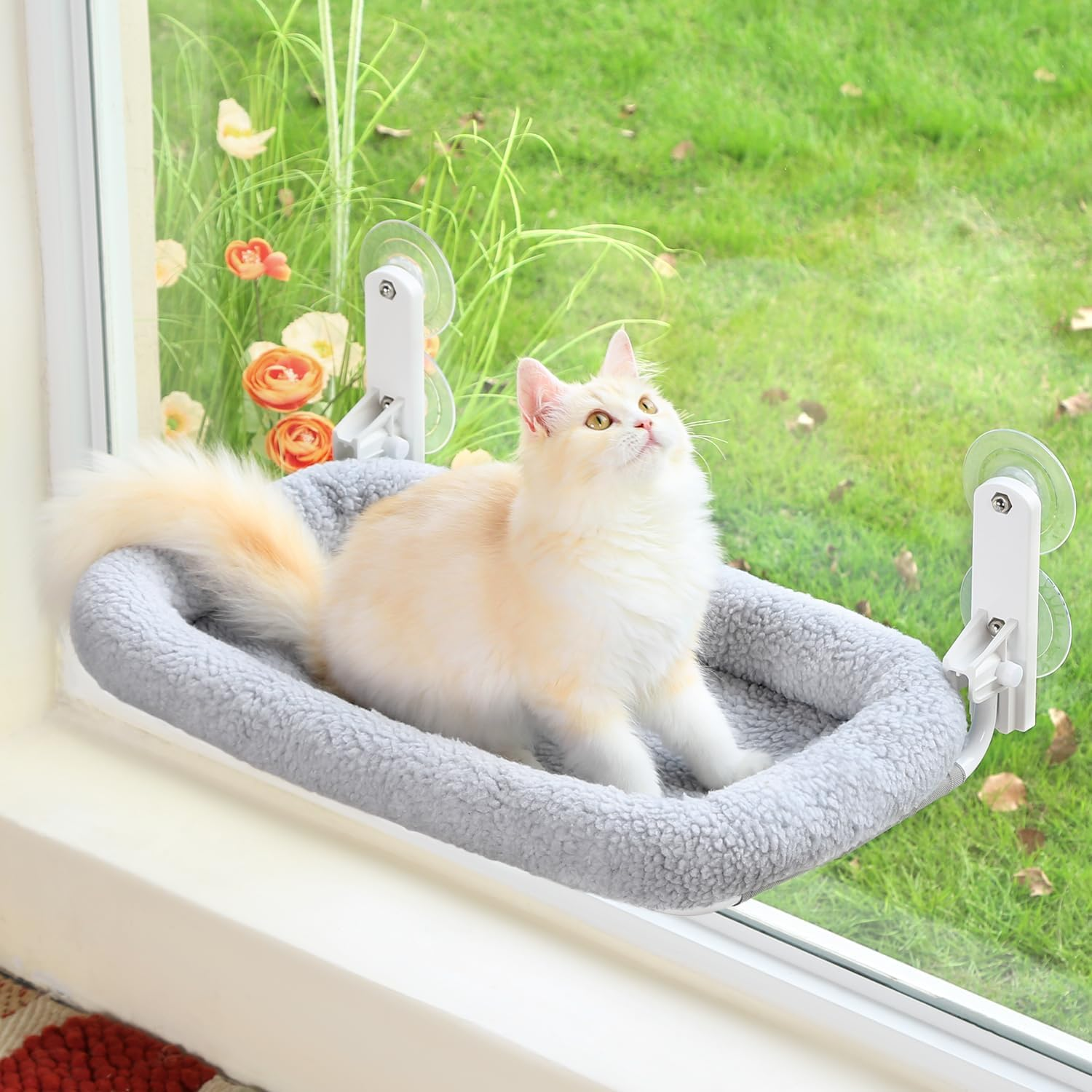 Zakkart Foldable Cat Hammock for Window - Cordless, Embeded Machine Washable Bed, Robust Metal Frame - Cat Window Perch for Large Cats and Kittens (Gray Bolster Bed, Medium) image number 5