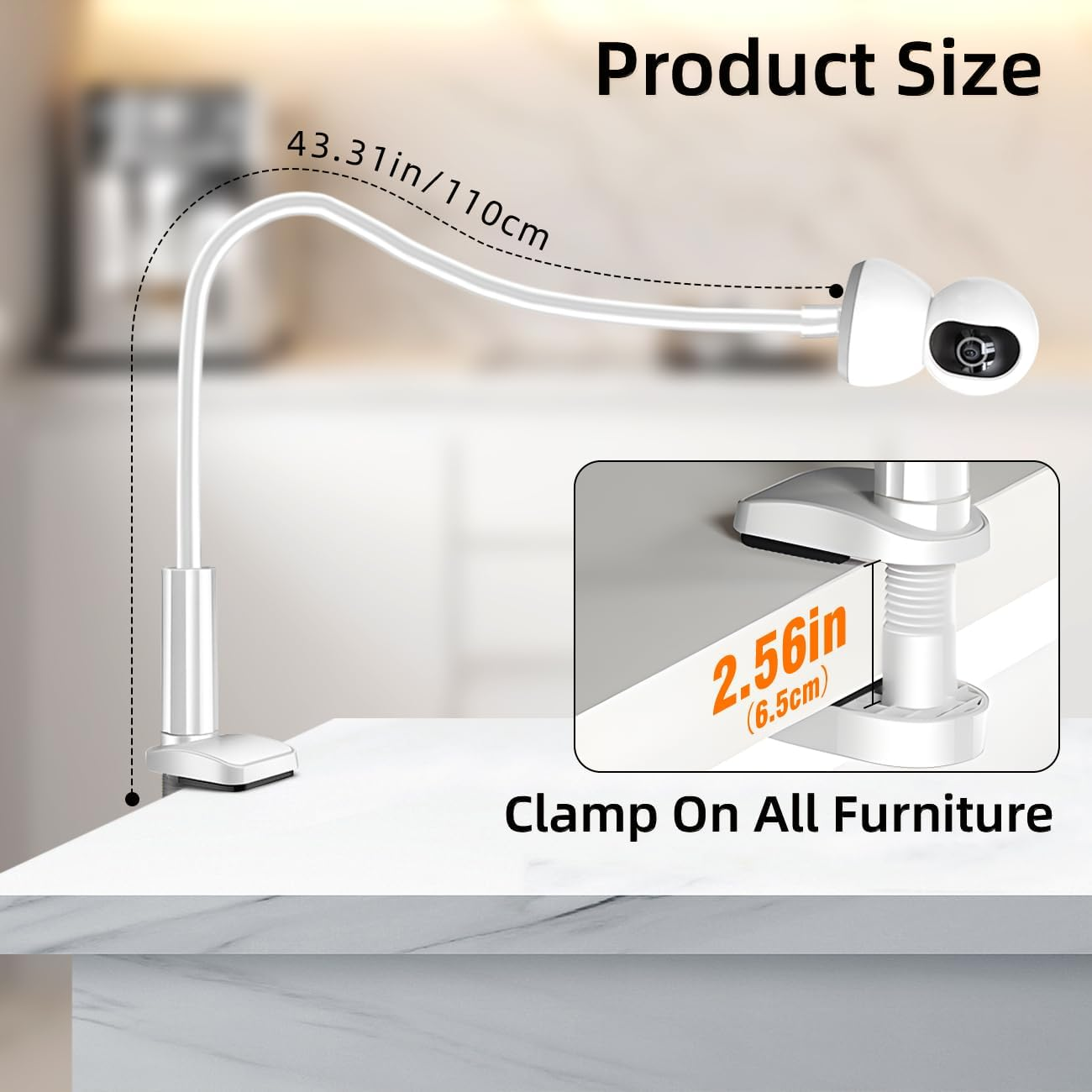 Universal Baby Monitor Mount - No Drilling Required Baby Camera Holder Crib Camera Stand with 1/4 Screw Twist Compatible with Arlo, Motorola, Hello Baby and Most Monitor Cameras (Clip on 1.1M) image number 3