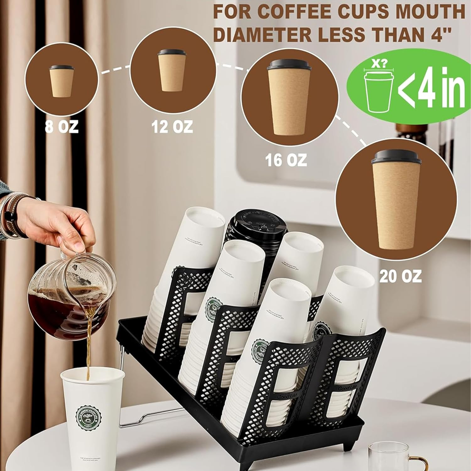 Disposable Coffee Cup Dispenser,Multi-Functional Cup and Lid Dispenser with Stand,Plastic Cup Holder Organizer for Coffee Station Bar Office Home Restaurant (Double Row) image number 2
