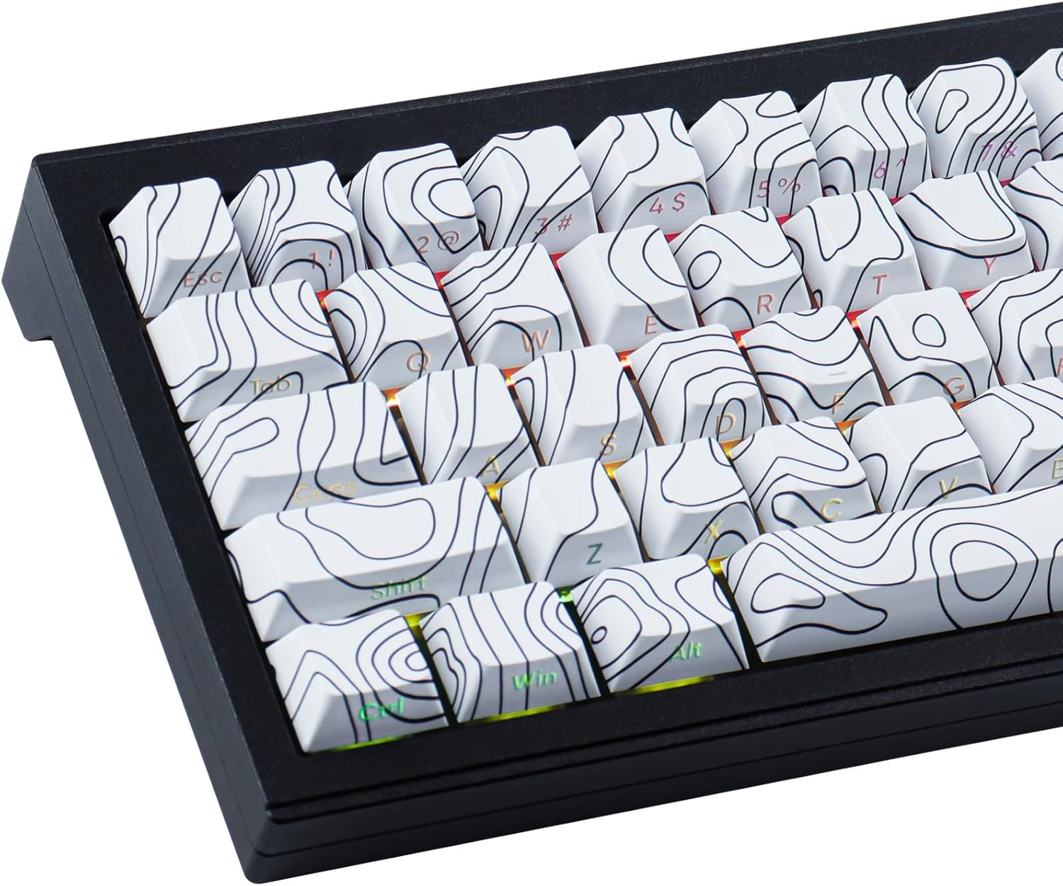 Tsungup Custom Keycaps,Pbt Side Printed Keycap Set - Shine Through,135 Keys Contour Line Cool Key Caps,Cherry Profile Keyboard Keycaps for Cherry MX Switches Mechanical Keyboards(White)
