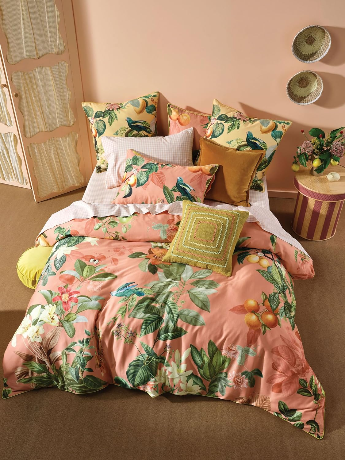 Linen House Marisol Guava Quilt Cover Set, Queen Bed