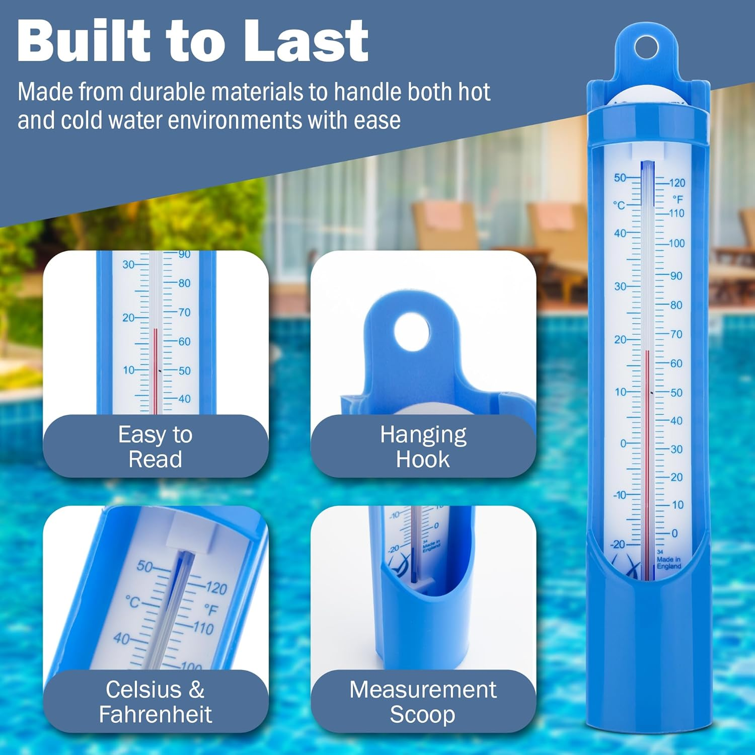 Scoop Pool Thermometer to Measure Water Temperature in Swimming Pool, Hot Tub, Ice Bath, Spa &ndash; Easy to Use Water Temperature Thermometer image number 2