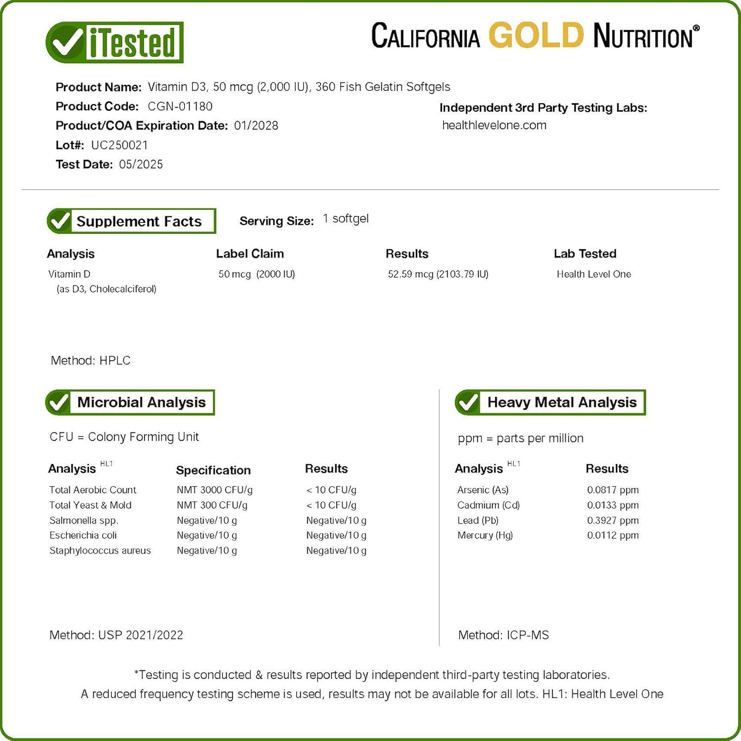 California Gold Nutrition Vitamin D3, 50 Mcg (2,000 IU), 360 Fish Gelatin Softgels image number 3
