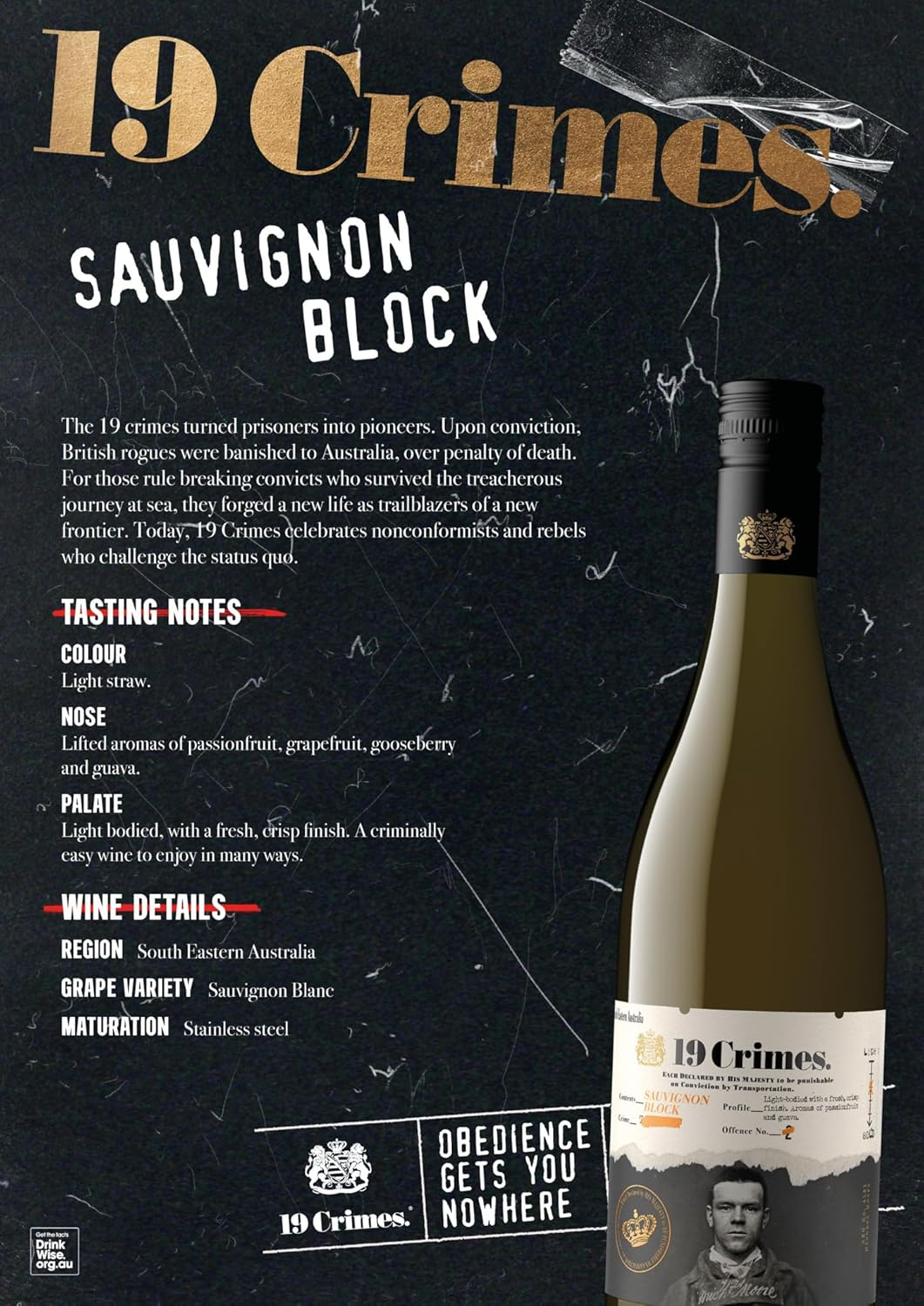 19 Crimes Sauvignon Block Wine (Single Bottle), 750 Ml image number 3