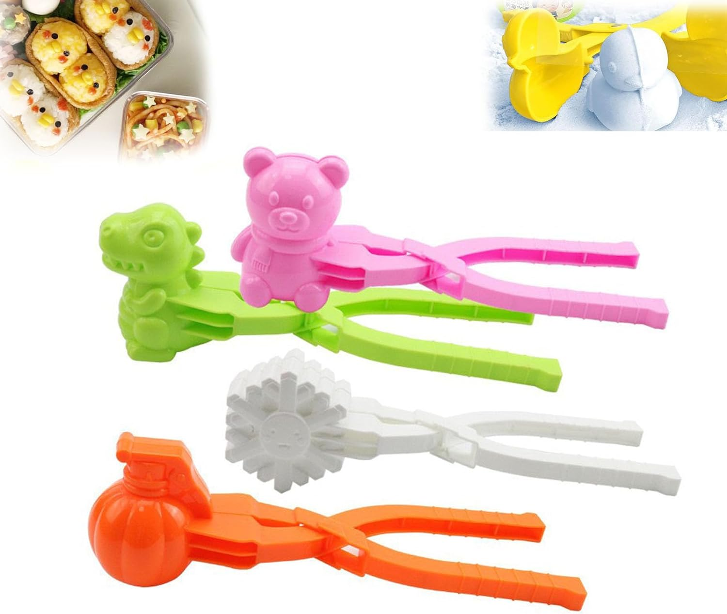 Duck Rice Mold, Rubber Duck Rice Mold, Rice Duck Mold, Rice Ball Mold, Animal Shapes Sushi Mold, Snowball Maker Toys, 4Pcs Cute Bear Duck Snowball Clip Snow Clay Ball Maker-4Pcs-06