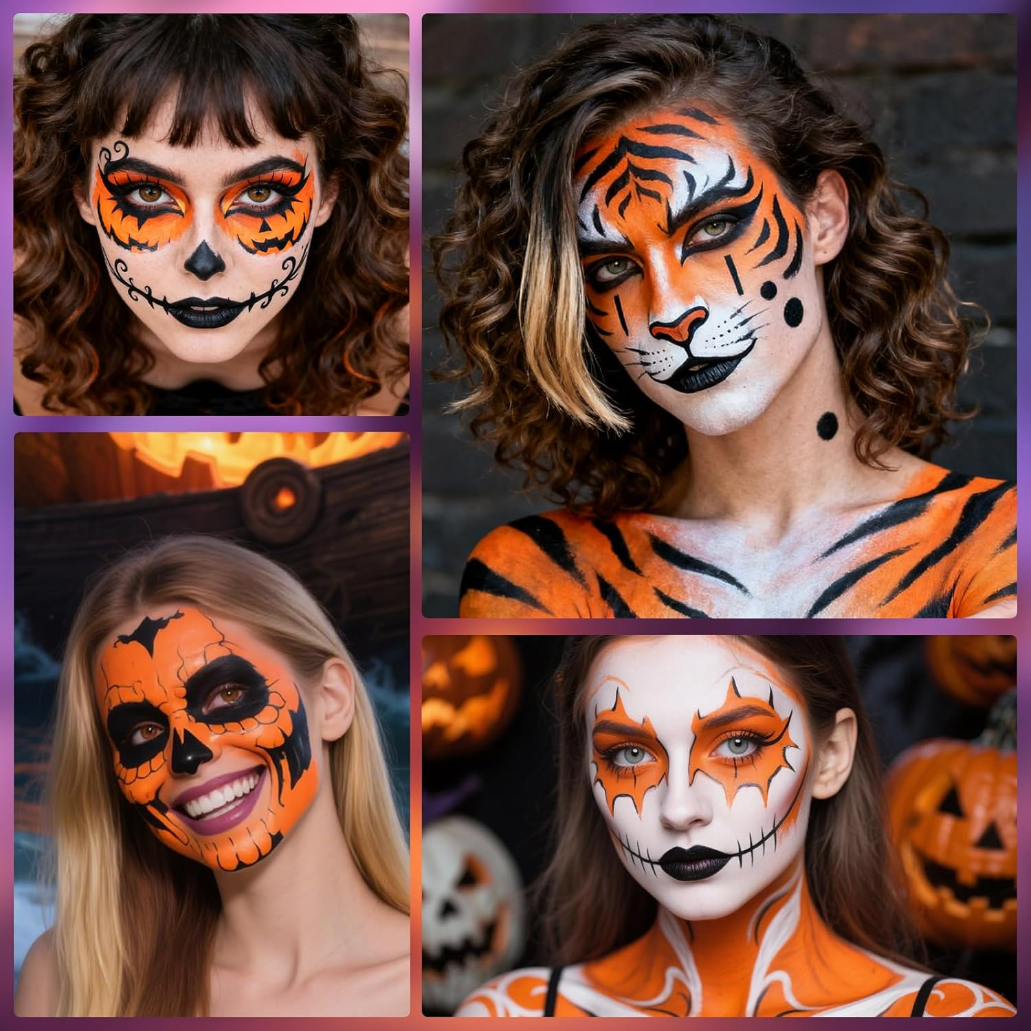 YBUETE Orange Black White Oil Based Face Paint Kit with Painting Brushes, Professional Full Coverage Greasepaint for Adults Halloween Cosplay SFX Tiger Pumpkin Makeup Carnival Theater Stage image number 6