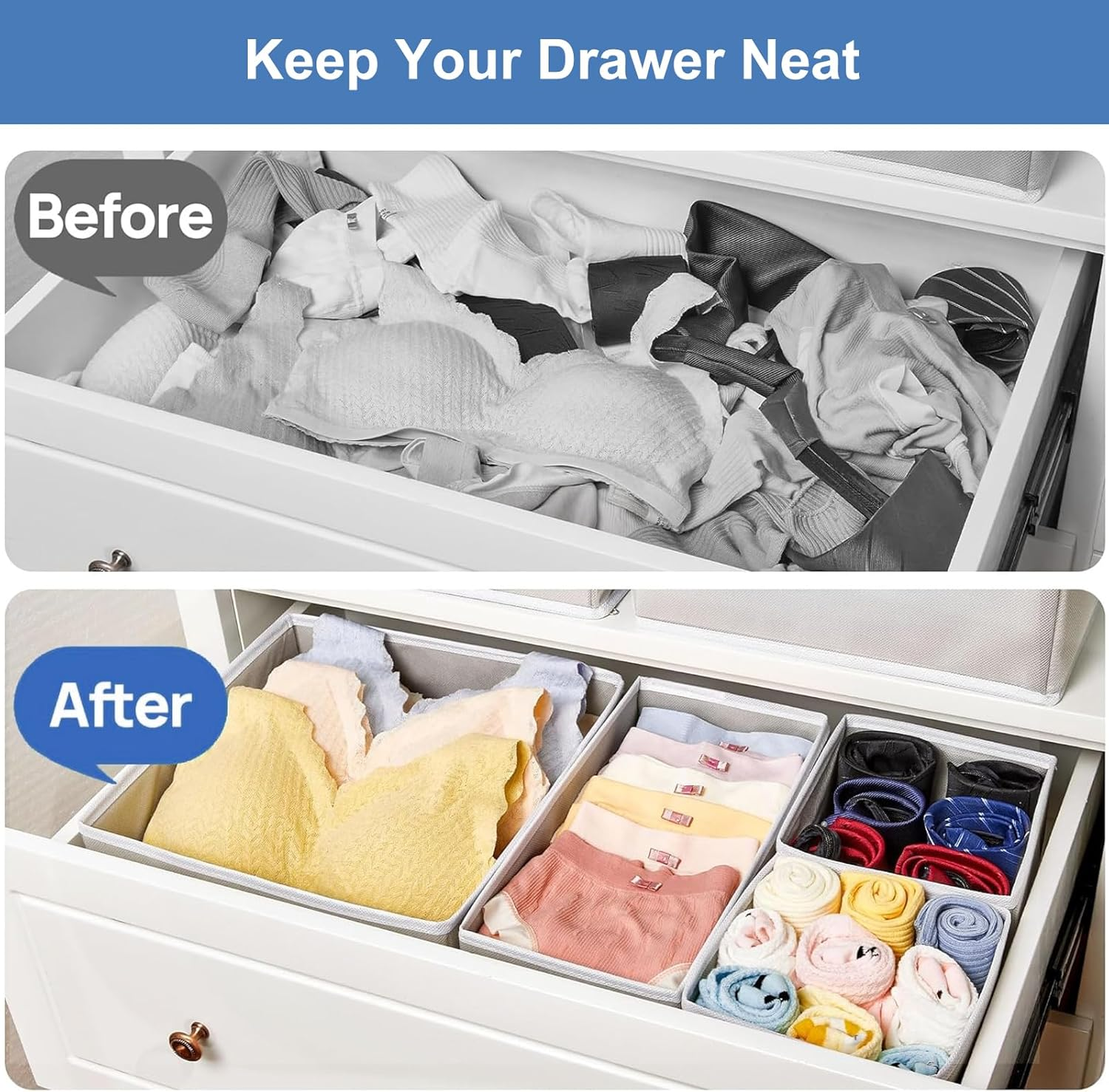 Doublecare 12 Pack Clothes Drawer Organizer, Foldable Drawer Organiser Clothes, Underwear Organiser for Clothes, Pants, Skirts, Socks, Underwears, Baby Clothing, Towel (Grey) image number 5