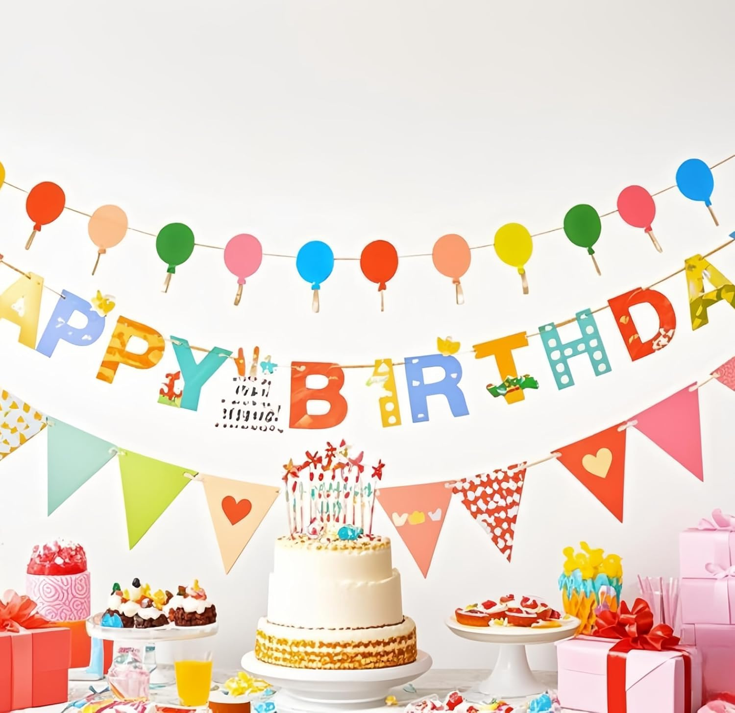 Virellisee Happy Birthday Banner,Princess Party Decoration for Girls Kids Birthday,Party Decorations Triangle Bunting Pennant Flag(Colourful) image number 5