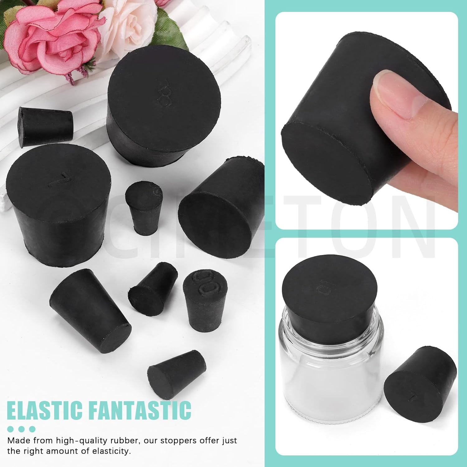 32PCS Solid Rubber Stoppers Assortment Kits 000#-10# 13 Assorted Sizes Black Lab Plug Tapered Lab Seal Rubber Stoppers for Pipe Tank Bottle Sealing(Black) image number 4