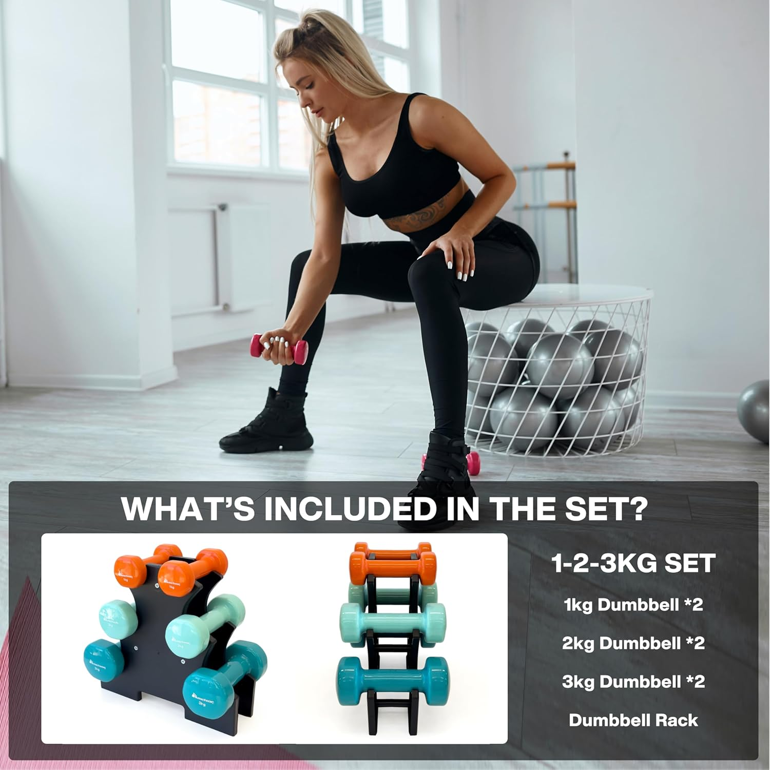 Meteor Dumbbells Anti-Slip Vinyl Dumbbell Soft Touch Gel Grip Hand Weights Home Gym Exercise Small Weight Set image number 2