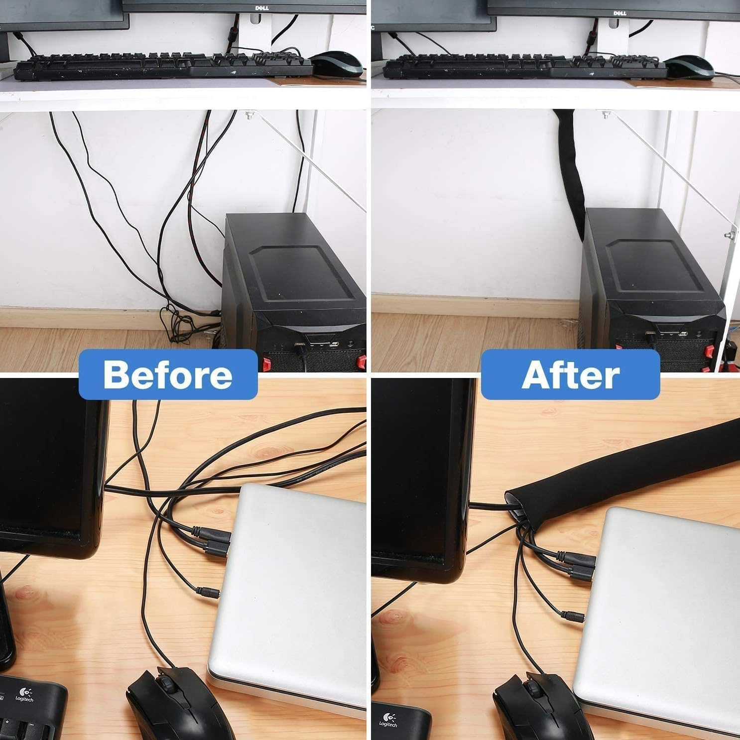 Acatana Cable Management Sleeve Cord Organizer Hide Wire Wrap Cover Protector Home Office Desk under Desk Split Hook Loop 1000Mm X 135Mm image number 3