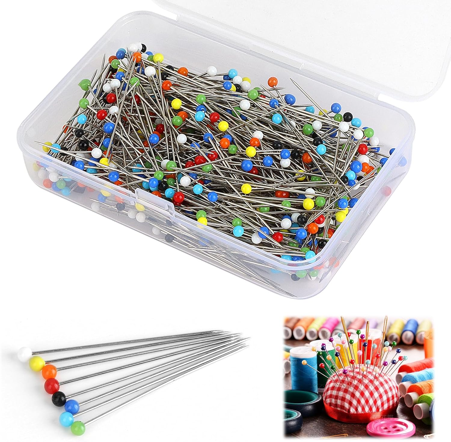 Ozessence 500 Pcs Sewing Pins for Fabric, 3.8Cm Stainless Steel Multicolor Sewing Pins for Quilting Crafting Fabric & DIY Decoration for Tailor Handicraft Enthusiasts image number 3