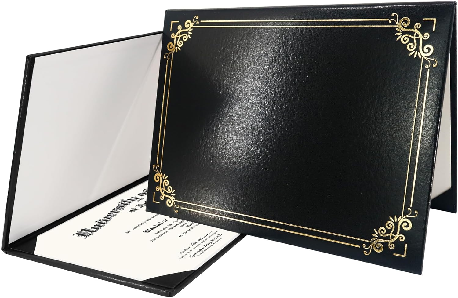 Graduationmall Diploma Cover Certificate Holder Graduation Covers for A4 Paper Classic Smooth Black 5Pcs