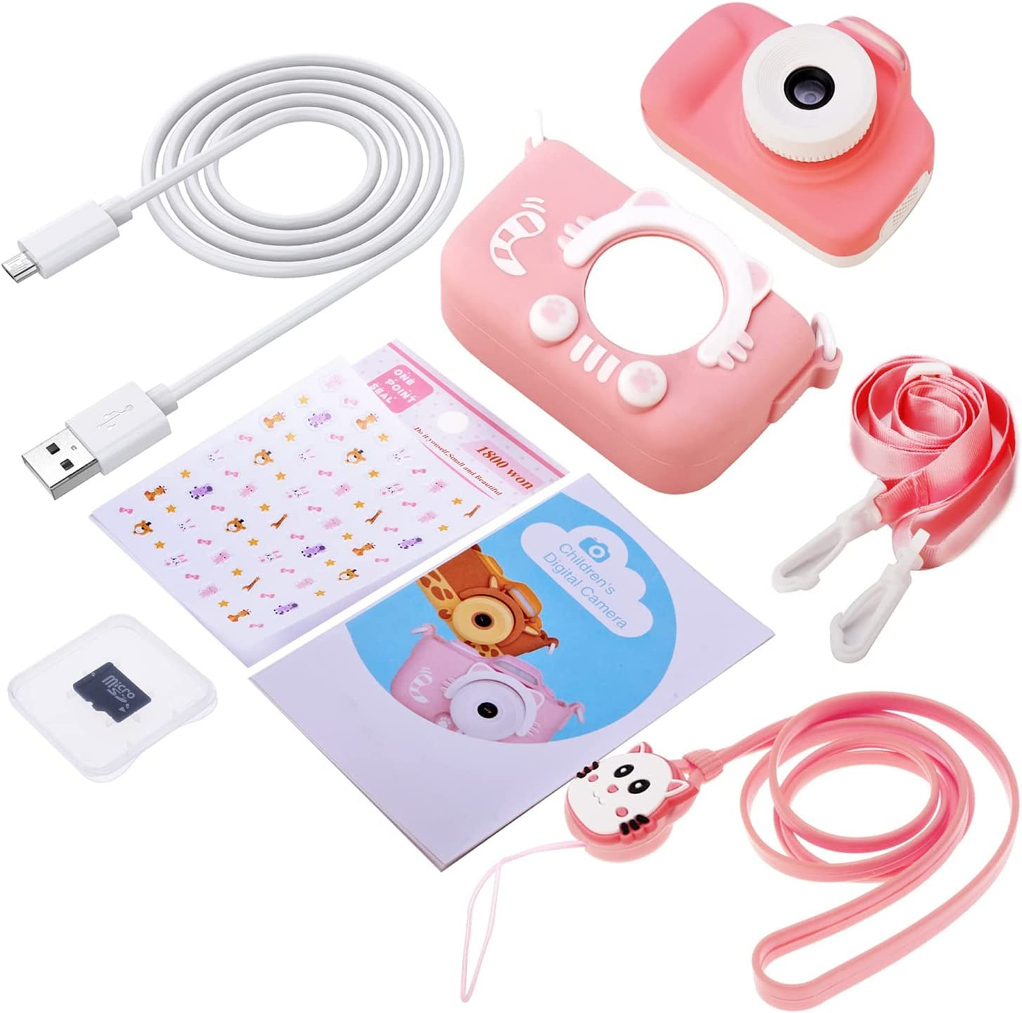 Bluefire 16MP HD Digital Camera for Kids, 2In IPS Screen Children Selfie Camera with Cartoon Silicone Cover & 32GB SD Card, Christmas/Birthday 4-11 Year Old Boys & Girls(Pink) image number 1