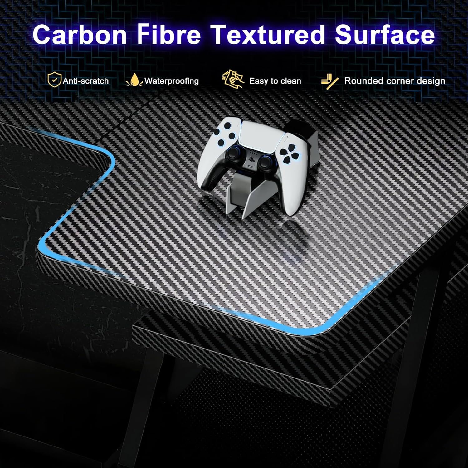 Gaming Desk with Power Outlet & 20 Color LED Light Strip,100 * 65 * 75Cm, L Shaped Corner Desk with Monitor Stand for Small Space, Computer Desk with Reversible Storage Shelves image number 1