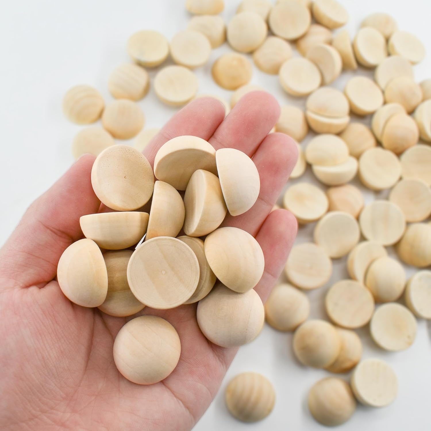 Enkrio 100PCS Half Wood Balls 1Inch Split Wood Balls Unfinished Natural Half Beads for DIY Crafts Gnome Noses Home Decor (25Mm) image number 4