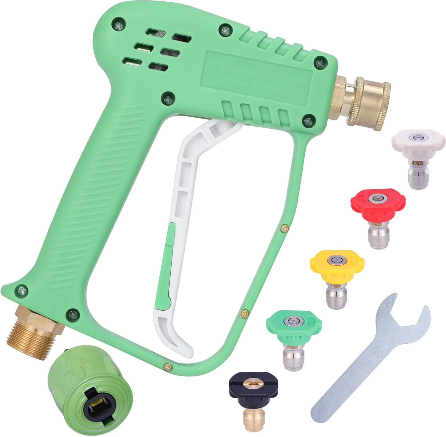 Short Pressure Washer Handle Gun with 5 Nozzle,Stubby Pressure Washer Gun Compatible with Karcher Hose and M22-14MM Fitting Hose - Green image number 3