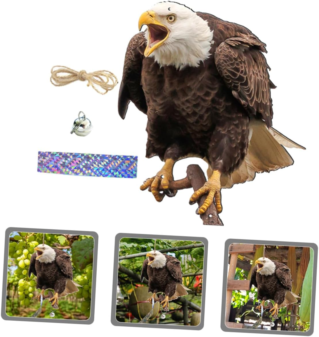 Outdoor Hanging Owl Ornament with Bell, Decorative Garden Owl Decoy for Tree, Bird Deterrent Wind Chime for Yard and Orchard Use image number 1