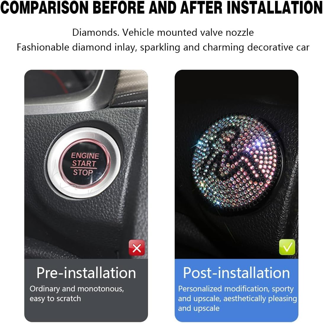 Bling Car Engine Push Start Stop Button Cover, Crystal Rhinestone Diamond Anti-Scratch Vehicle Engine Lgnition Button Decoration Protector Sticker for Women Girls, Universal Fit (Red)