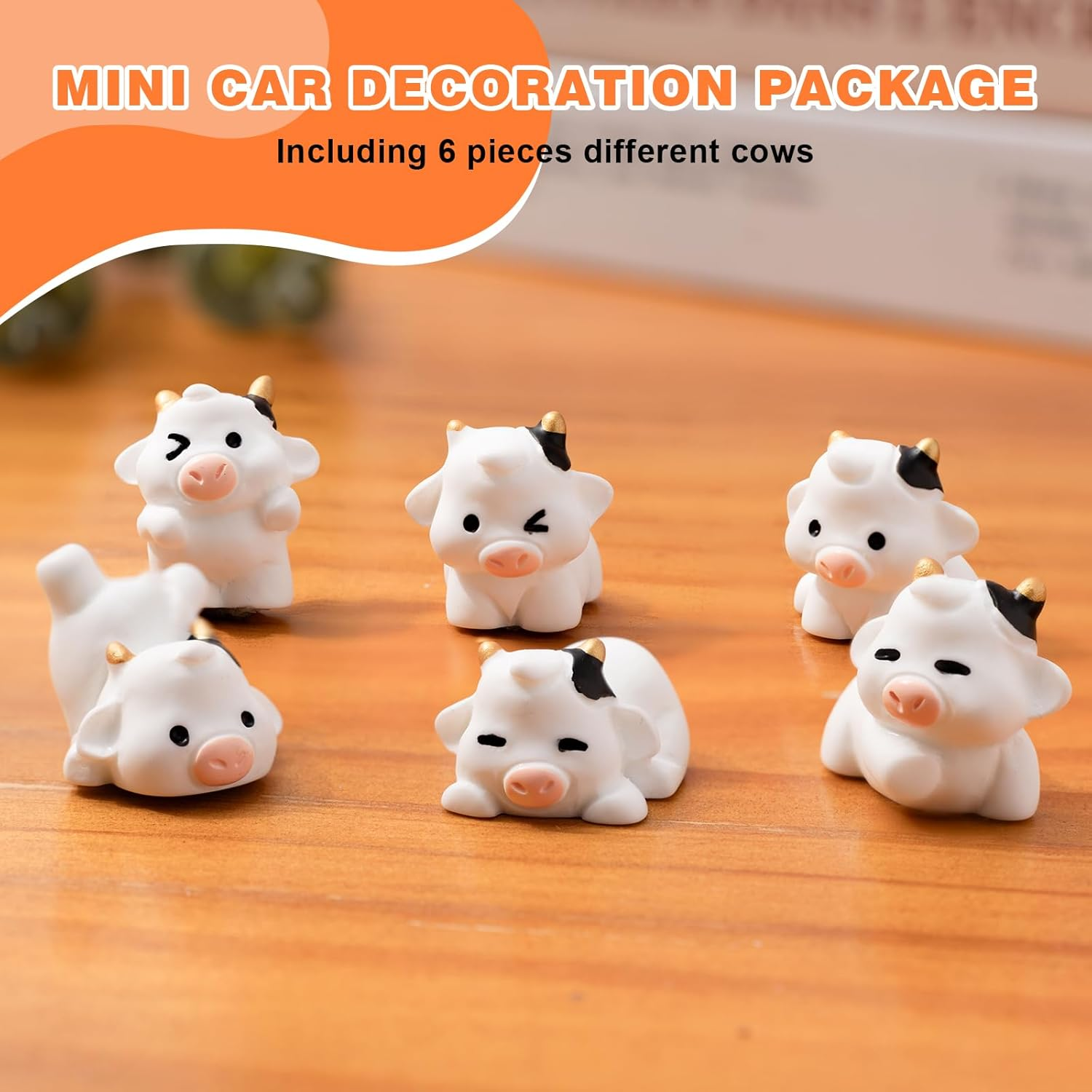 Cute Cow Car Dashboard Decor - 6PCS Cute Cow Dash Decorations for Home Office image number 5