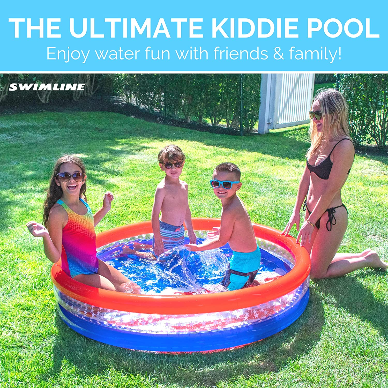 SWIMLINE Americana 3 Ring Kiddie Pool 60'' X 12'' | for Kids Toddlers Children Adults| Ball & Sand Pit Outdoor Indoor Garden Backyard Summer Fun | Blow up Thick Durable Inflatable Splash Pad Sprinkler image number 3