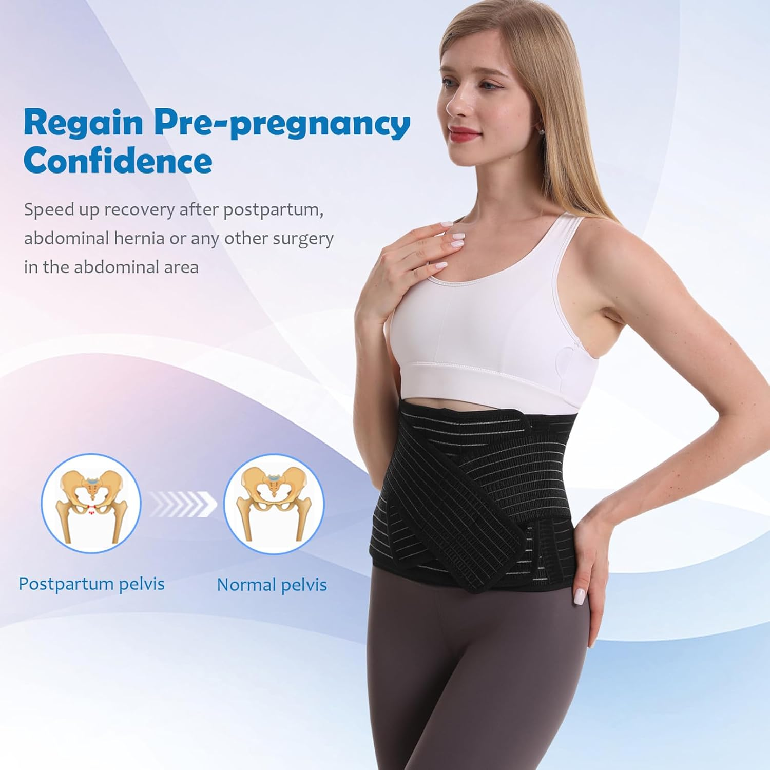 Paskyee Postpartum Belly Band, Abdominal Binder Post Surgery Belly Wrap, C Section Recovery Must Haves, Girdle for Postnatal Care, Waist/Pelvis Belt for Back Pain Relief Black L/XL image number 2