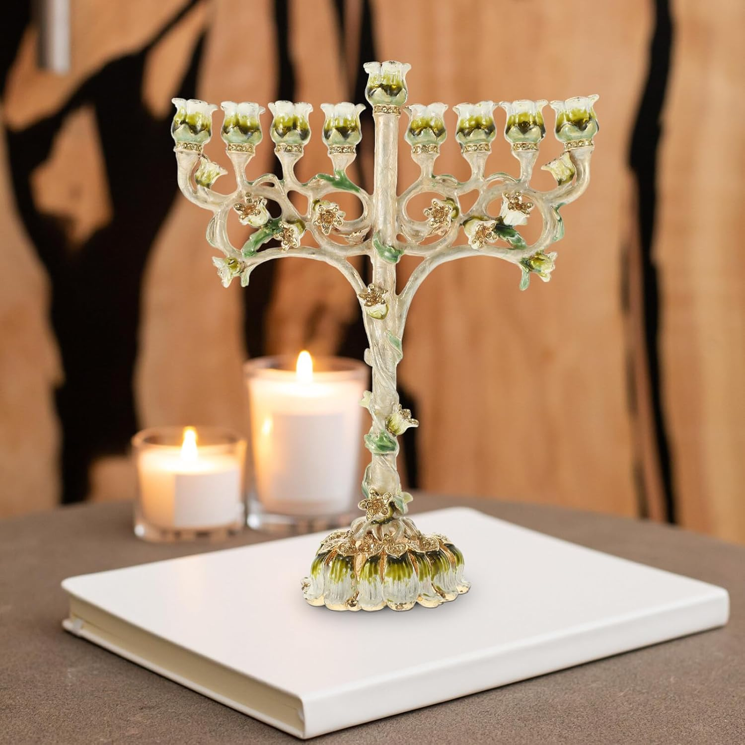 Hanukkah Menorah, Tree of Life Menorah 9-Branch Menorah Candle Holder Nine Branches Jerusalem Pillar Candle Stands Candlestick Table Centerpiece for Temple 22Cm image number 3