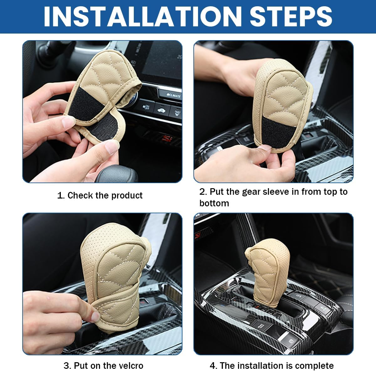 Car Gear Shift Cover, Waterproof PU Leather Manual/Automatic Automotive Gear Stick Shift Knob Rod Dust Cover Protector with Velcro, Vehicle Interior Accessories - Black image number 3