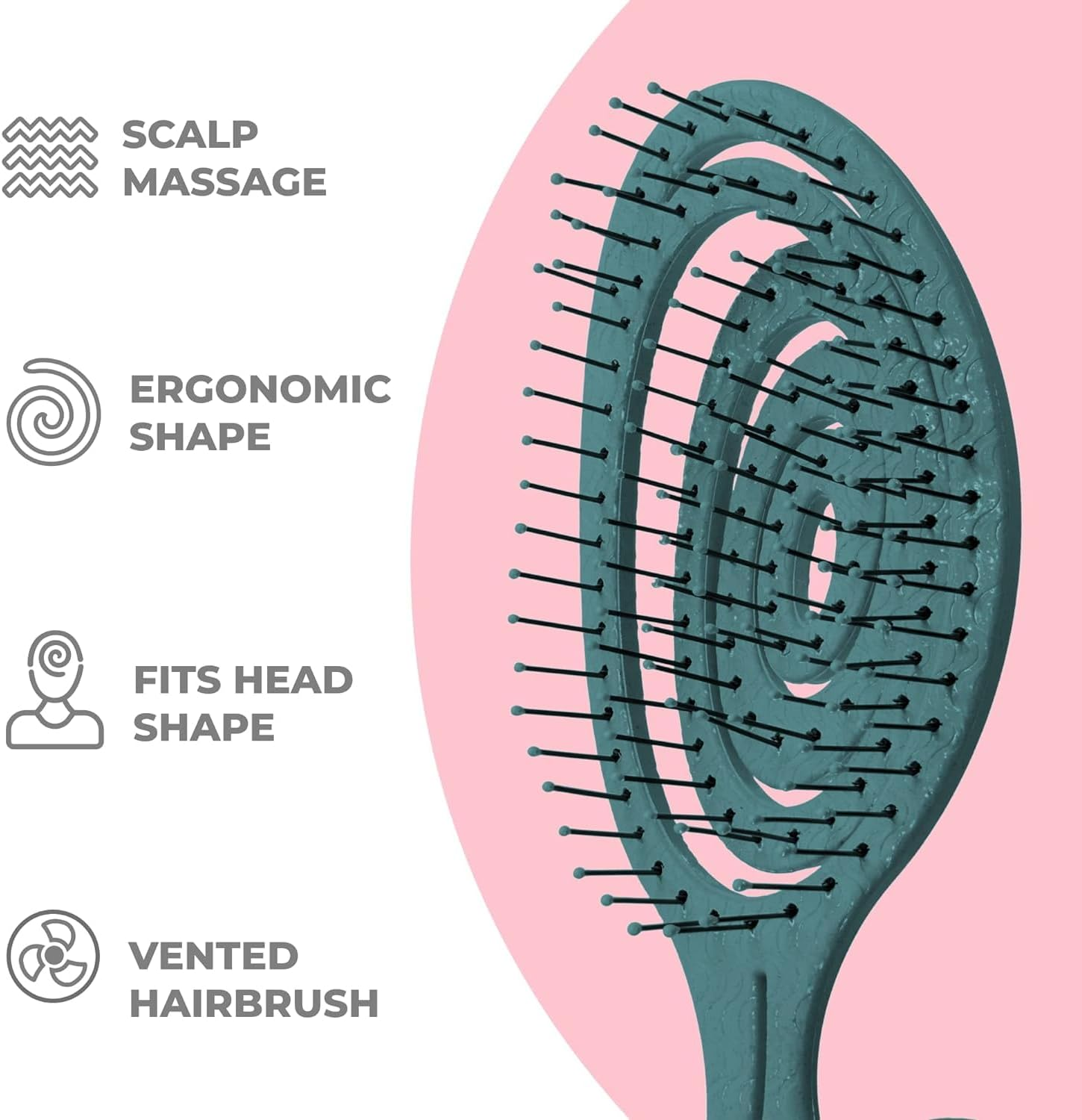 ETHEL Organic Hair Brush without Pulling for Women, Men & Children - Detangling Brush Also for Curls & Long Hair - Unique Professional Detangler Brush with Spiral Spring (Teal) image number 1