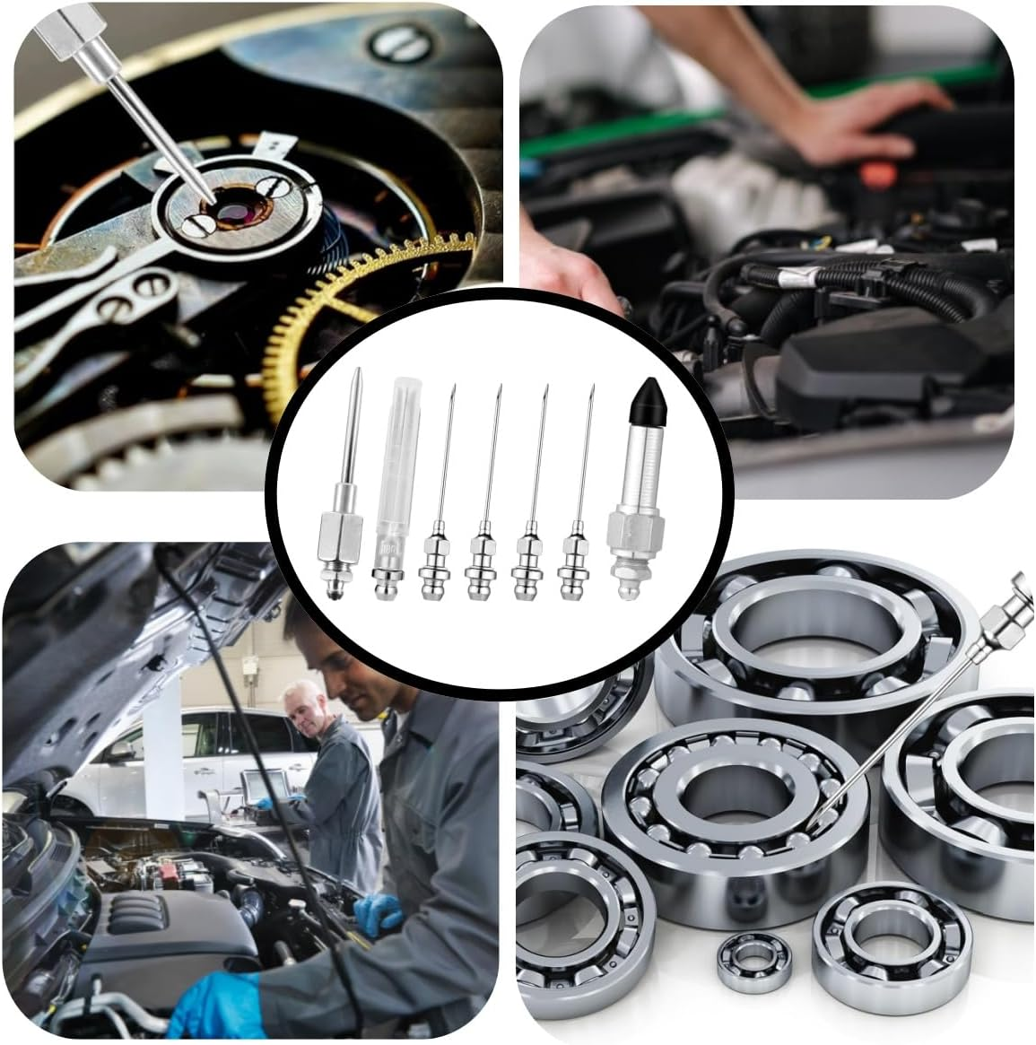 Grease Injector Needle, 7PCS Bearing Needle Nozzle,Grease Gun Accessory Set,Includes 5 Nozzles, 1 Dispenser, and 1 Rubber Nipple Adapter image number 1
