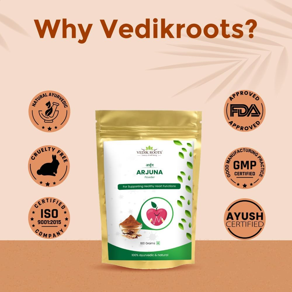 Vedikroots Organic Arjuna Bark Powder 100 G Supports Healthy Heart Functions Arjun Ki Chaal Powder Promotes Healthy Metabolism (Pack of 1) image number 1