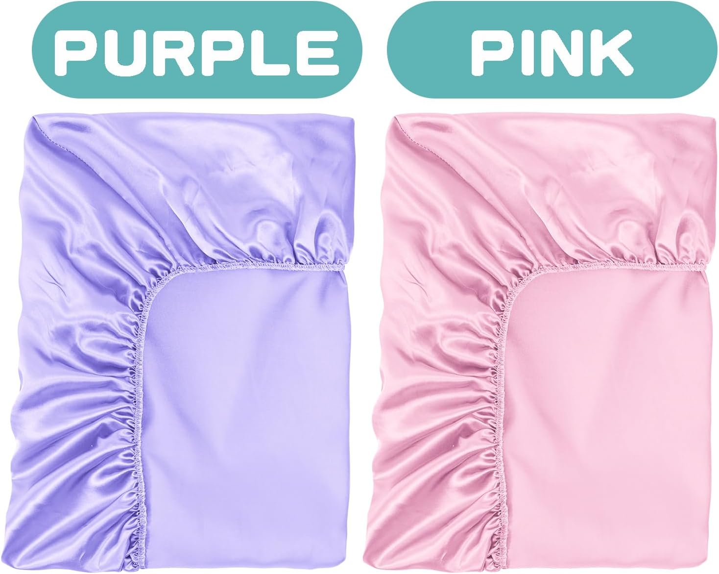 GUNTAIL 2 Pack Satin Soft Crib Sheet for Baby with Sensitive Hair Silky Baby Mattress Sheet Pink and Violet Unisex 52&rsquo;&rsquo;X28&rsquo;&rsquo;X8&rsquo;&rsquo; Fitted Sheets image number 6