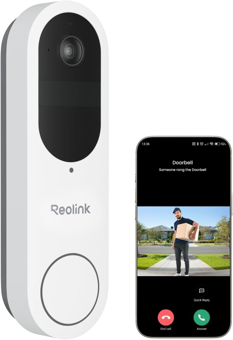 REOLINK Battery Video Doorbell Camera, 2K 150&deg;X150&deg; Head-To-Toe View, 2.4/5 Ghz Wifi, Person/Vehicle/Package Detection, Battery/Wired Powered,Two-Way Talk, No Monthly Fees (Chime Not Included)-White image number 6