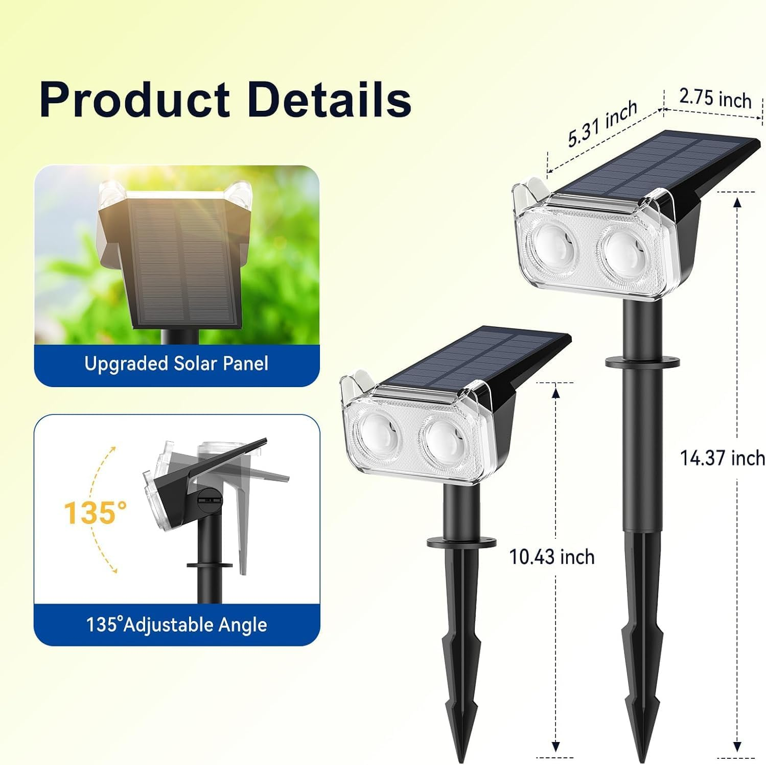6 Pack Solar Lights Outdoor - Auto On/Off IP67 Waterproof Solar Garden Lights,2-In-1 Solar Spotlights, 135&deg; Adjustable Landscape Spotlights for Yard Pathway Tree Flag - Warm Whitesolar Lights Outdoor