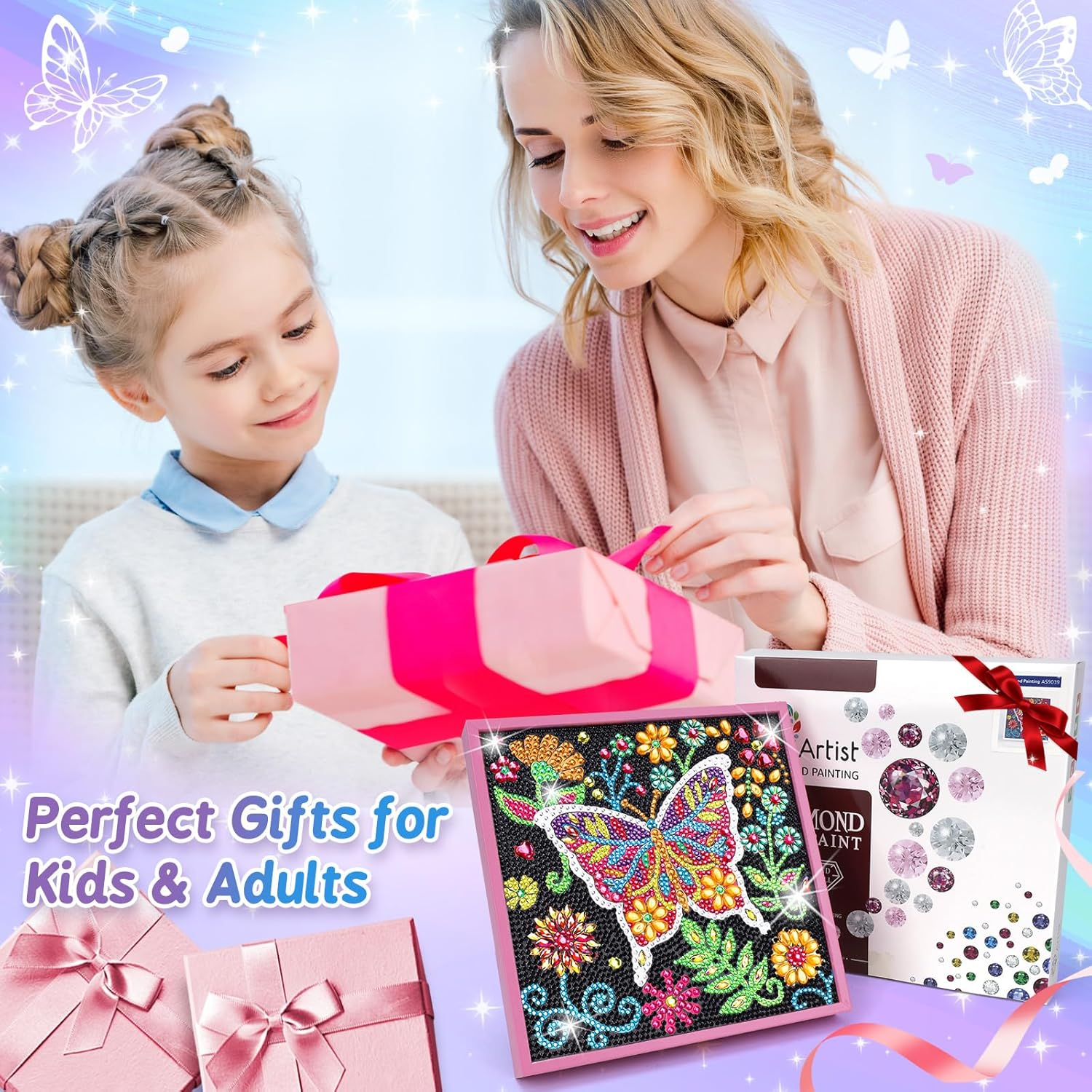 Diamond Art Kits for Kids - Crafts for Girls 8-12 - Diamond Art Painting with Wooden Frame - Arts and Crafts for Kids Ages 4-6 8-10 - GEM Art Supplies Dots for Adult Beginners Home Wall Decor Gifts (Butterfly) image number 1