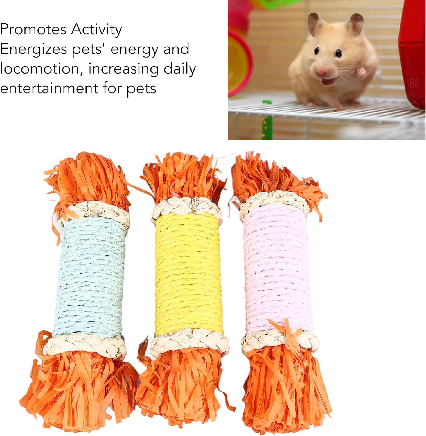3Pcs Rabbit Chew Toys, Colorful Paper Tube Safe Relieve Boredom Rabbits Teeth Grinding Toys, Small Animals Chew Toys for Hamster Guinea Pig image number 5