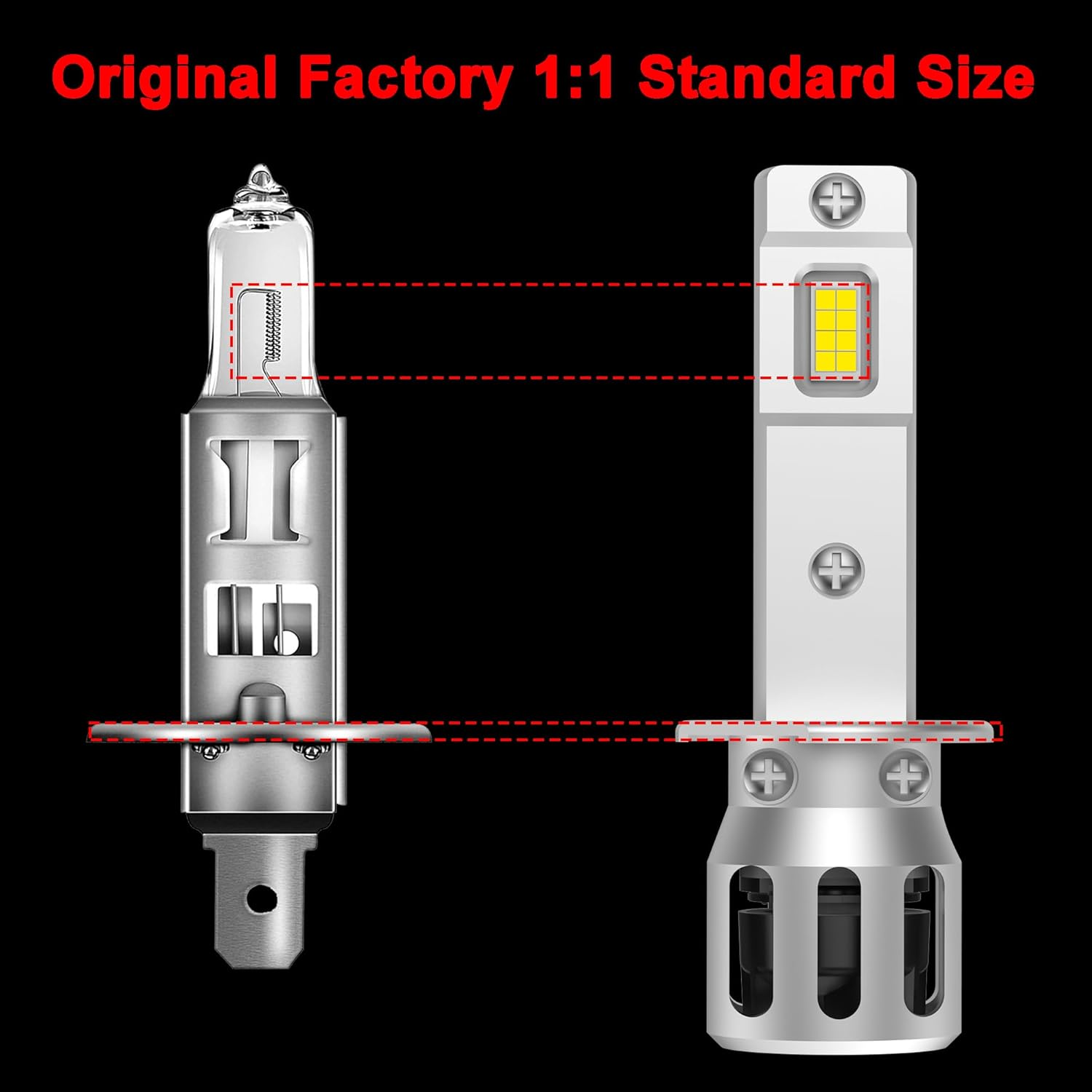 H1 LED Headlight High Beam Fog Light Bulbs 6500K White 1:1 Mini Size 12V OEM Replacement Plug and Play with Turbo Fan, Pack of 2 image number 4